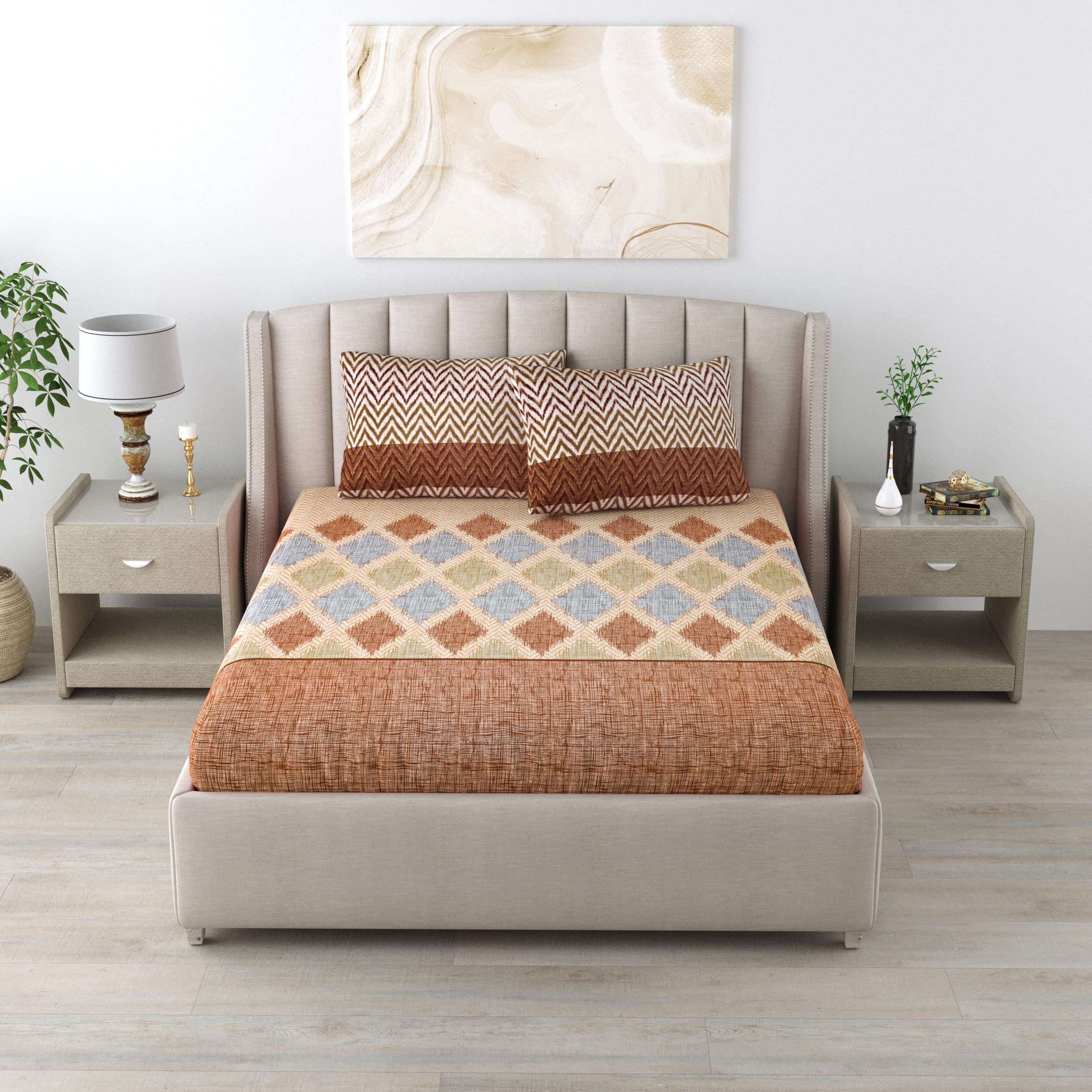 DE CAMA Since 1997 | 100% Cotton 240 TC Premium King Size Bedsheet for Double Bed (90 x 100 Inch) with 2 Pillow Covers Set (17 x 27 Inch) Designer Printed Bedsheet Set - Sky Blue