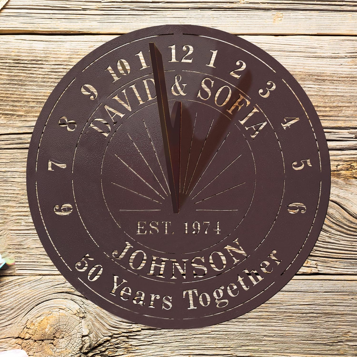 Personalized 50th Anniversary Sundial Gifts for Couples, Custom Sundial Wedding Gifts,Custom Calibrated Metal Sundial Sign for 30th, 40th, 60th, 70th Anniversary