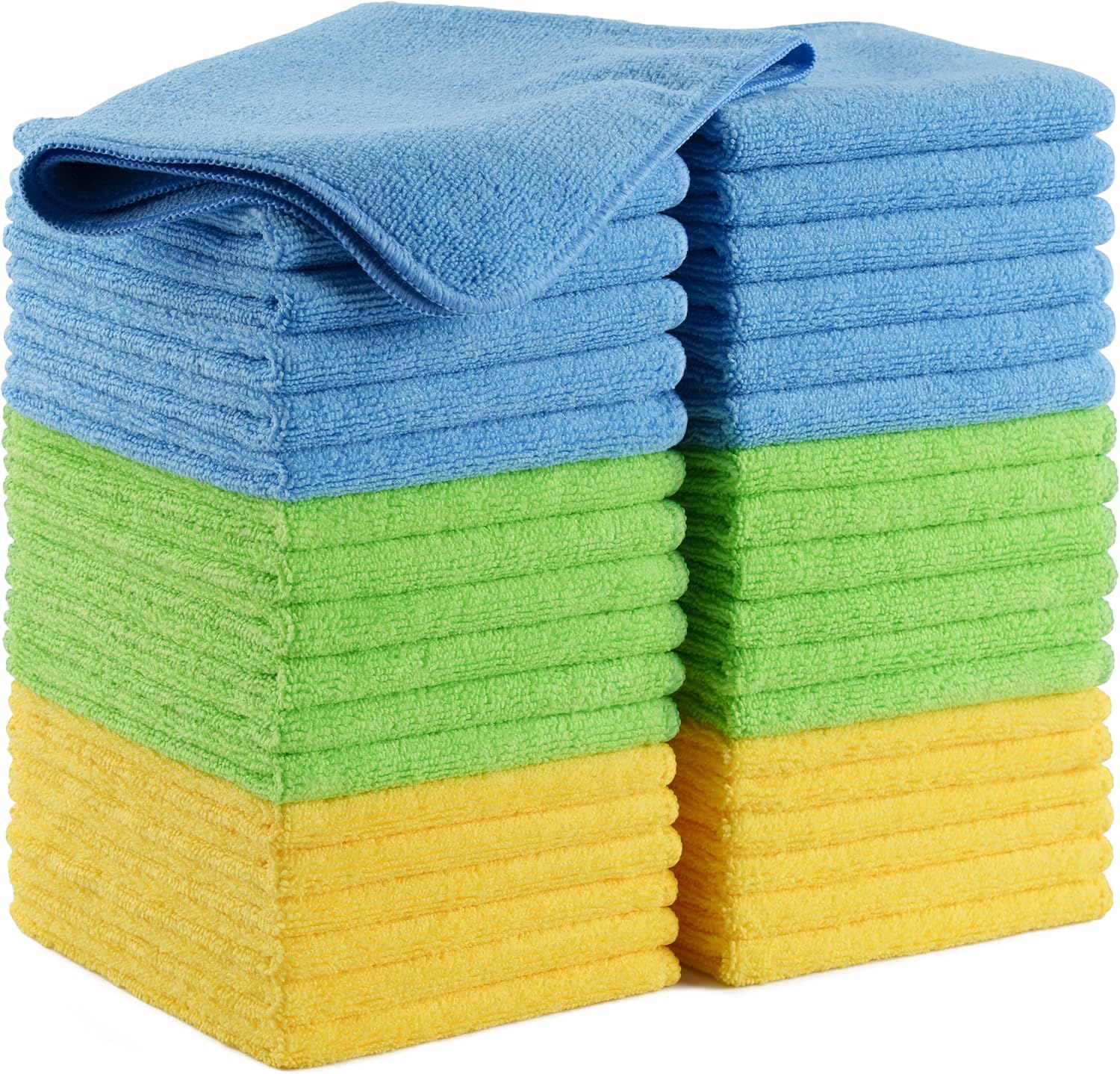 POLYTE Microfiber Cleaning Cloth, 12 x 16 in, Blue, Green, Yellow, 36 Pack