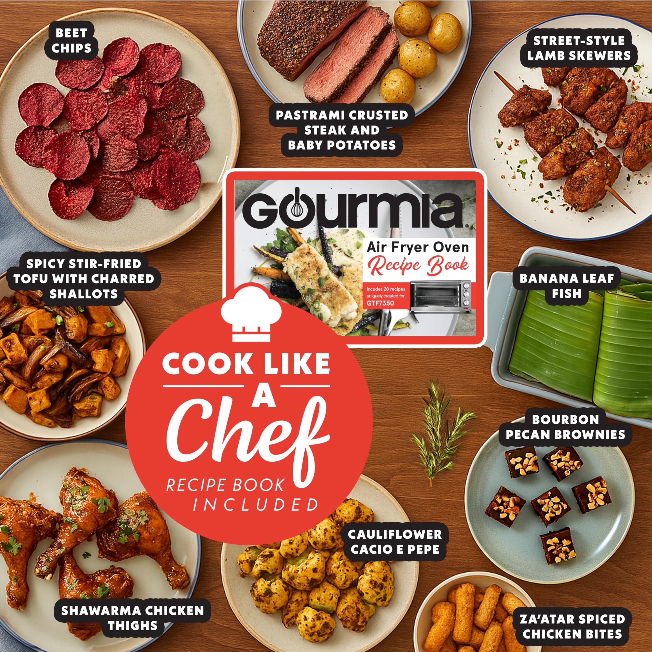 Gourmia Combinazione tostapane friggitrice ad aria, 6 in 1, multifunzione, temperatura e timer regolabili, cestello per friggere, teglia, griglia per forno e vassoio raccogli briciole estraibile, in