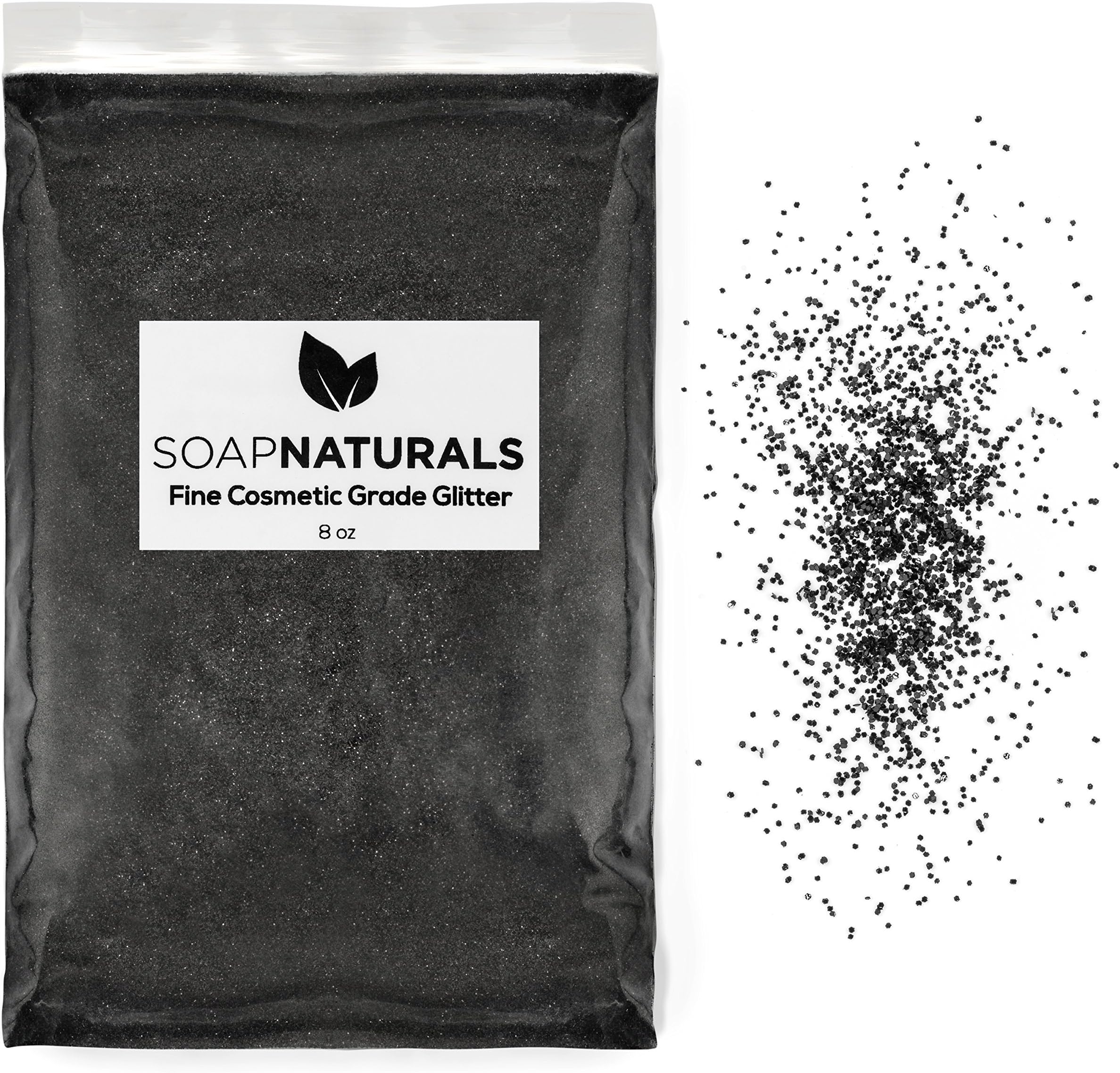 SoapNaturals Cosmetic Grade Glitter for Bath Bombs - Safe for Skin, Bulk 1/2 Pound 8 Ounce | Medium Fine, Iridescent Shimmer | Wholesale Soap Making Supplies for Cosmetics (Jet Black)