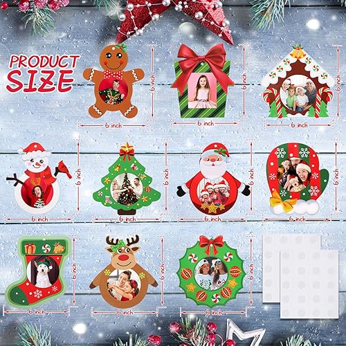 Miniatura 6 de Chinco 20 marcos de fotos de Navidad, decoración de árbol de Navidad, kit de manualidades para casa de jengibre, marco de fotos de Navidad para
