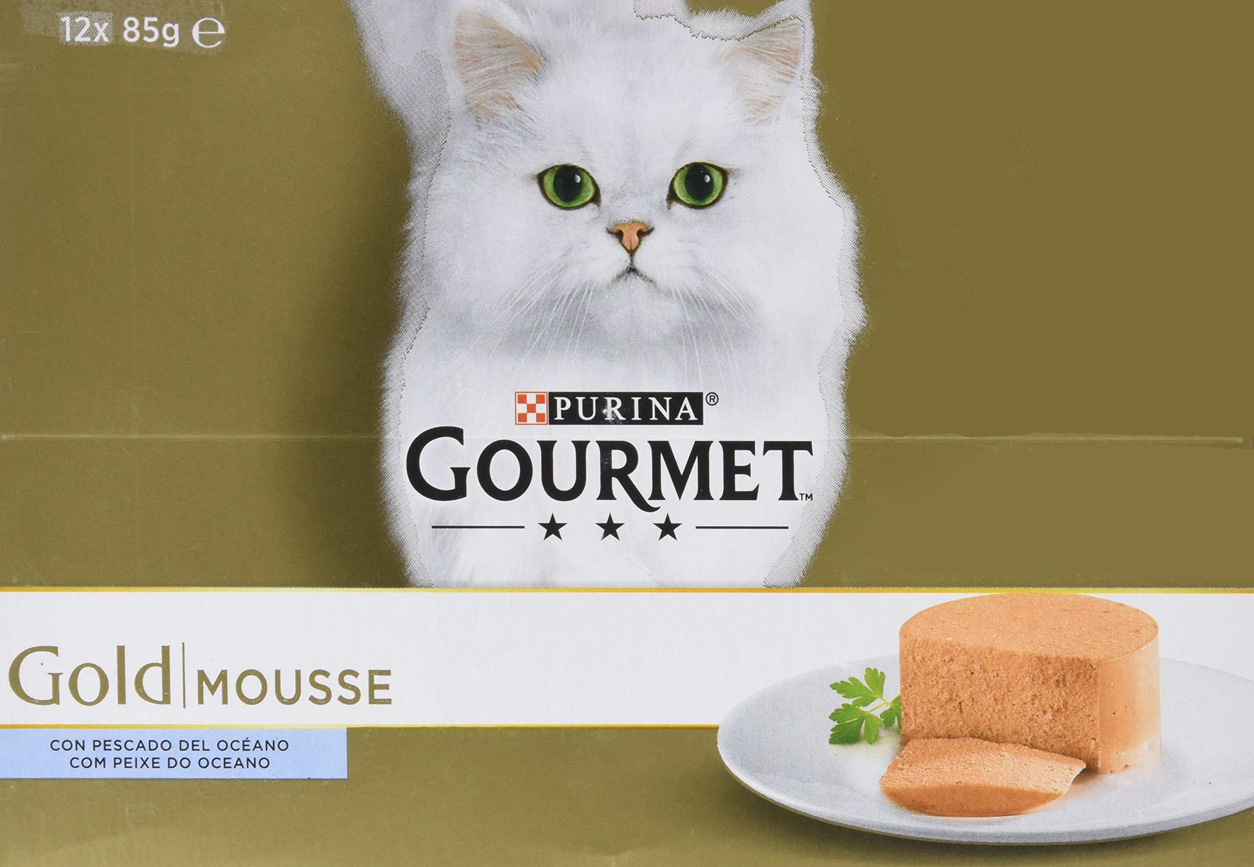 Gourmet Purina Gold Mousse, Comida Húmeda para Gato con Pescado del Océano, 8 Packs de 12 latas 85g - 96
