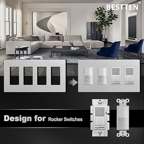 Miniatura 8 de BESTTEN - Placa de pared plateada sin tornillos de 4 segmentos de la colección Signature Collection, cubierta de enchufe decorador, serie USWP8,