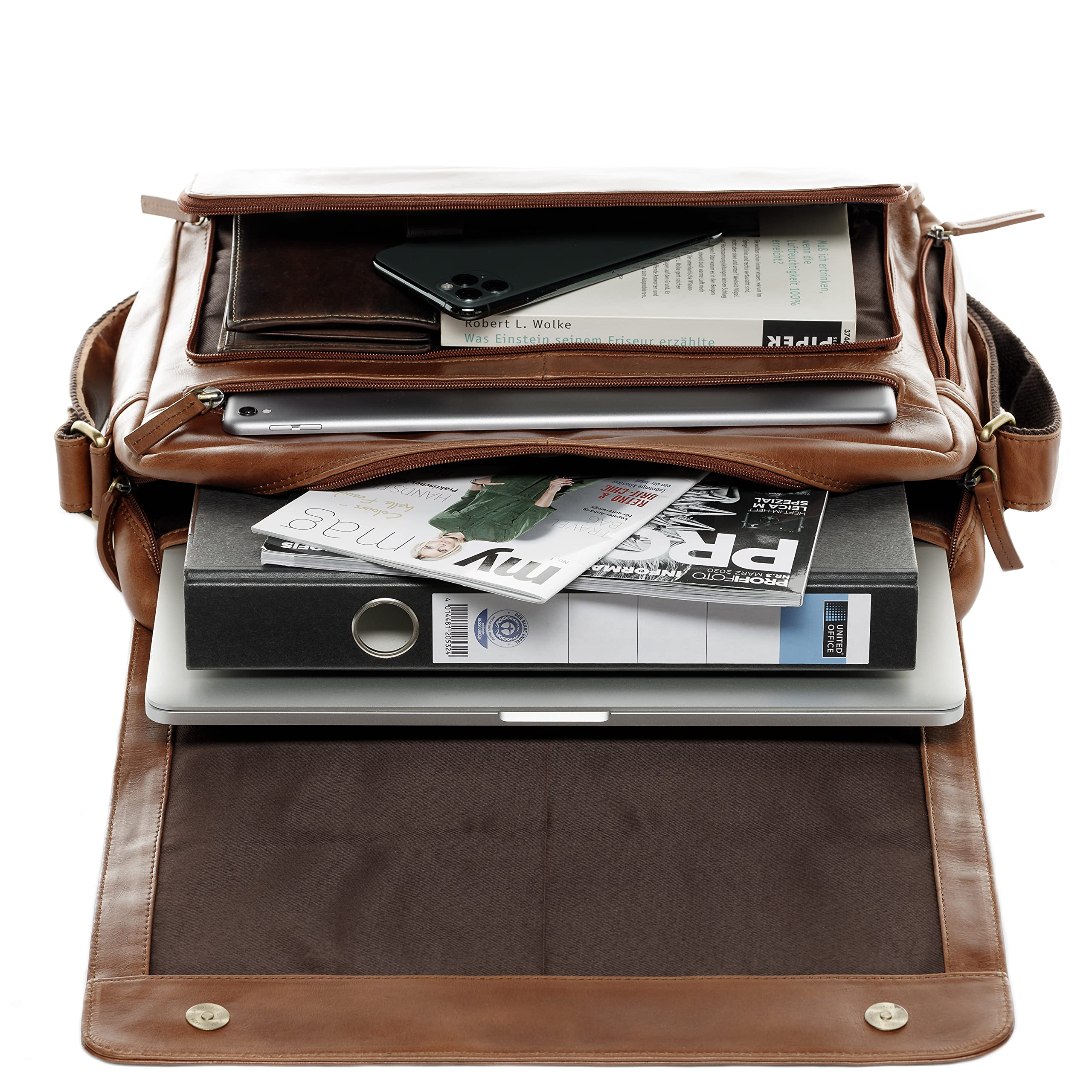 SID & VAIN Sac Ordinateur Portable avec Compartiment Cuir véritable 15.4 Pouces Agent Mallette Professionnelle bandoulière XL Grand pour Hommes Serviette de Travail élégant Marron
