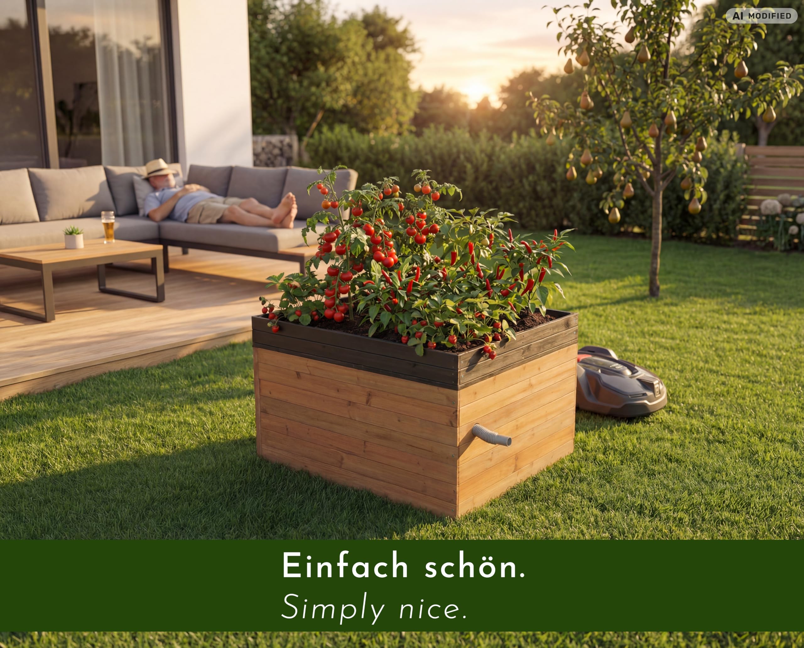 Grande Garage pour robot tondeuse de design XXL Universelle avec évacuation d'eau, maison en bois avec jardinière, abri pour robot tondeuse, carport, garage pour robot tondeuse à toit plat