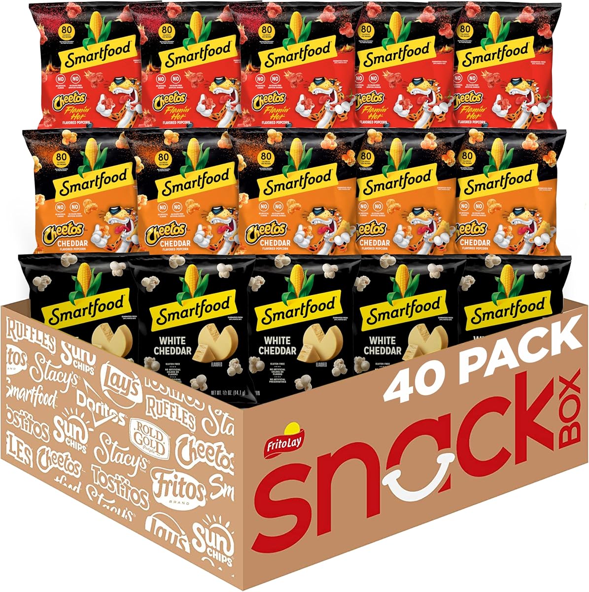 Smartfood Popcorn, White Cheddar and Flamin' Hot White Cheddar Variety Pack, 0.5 Ounce (Pack of 40)