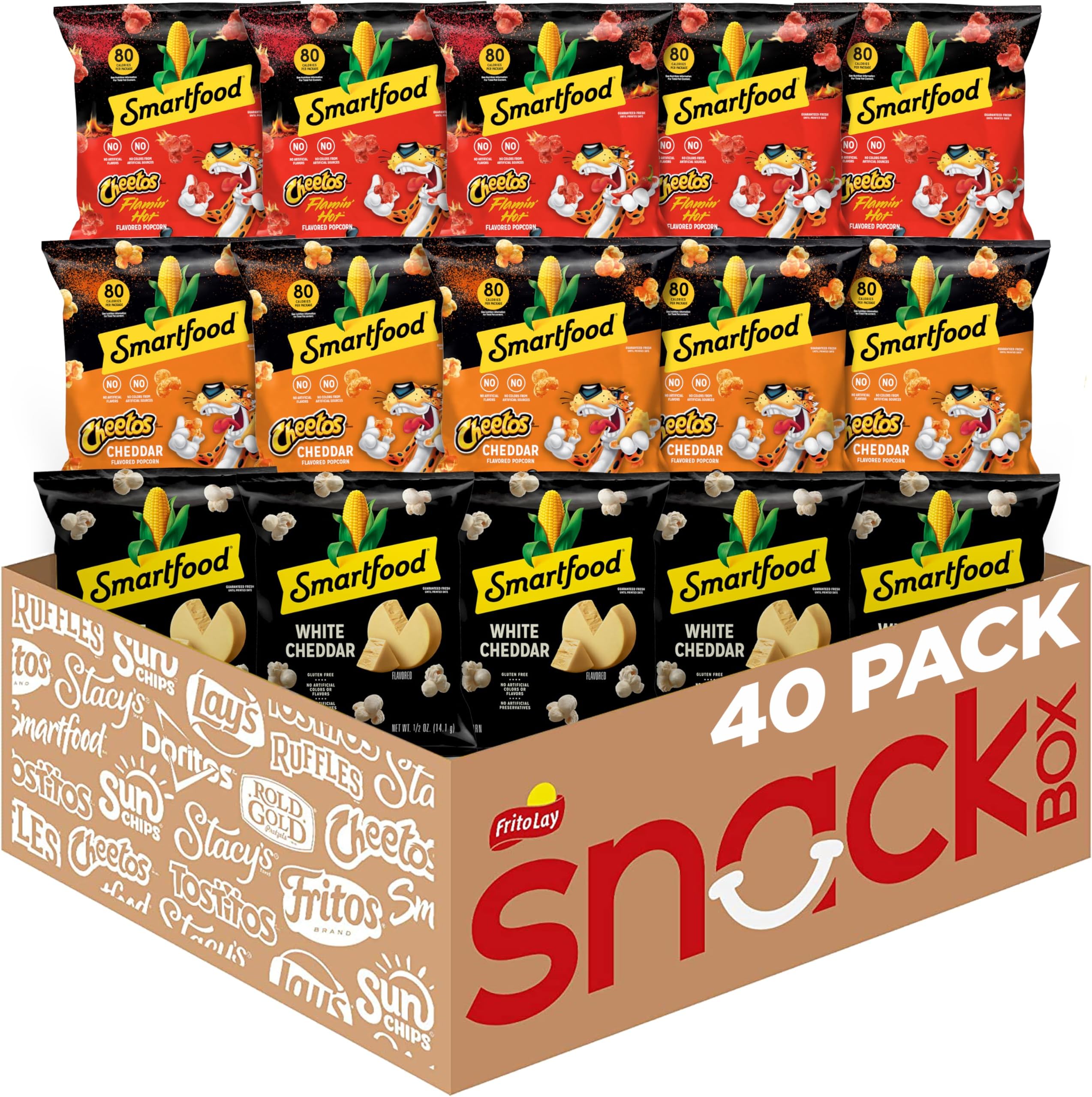 Popcorn, White Cheddar and Flamin' Hot White Cheddar Variety Pack, 0.5 Ounce (Pack of 40)