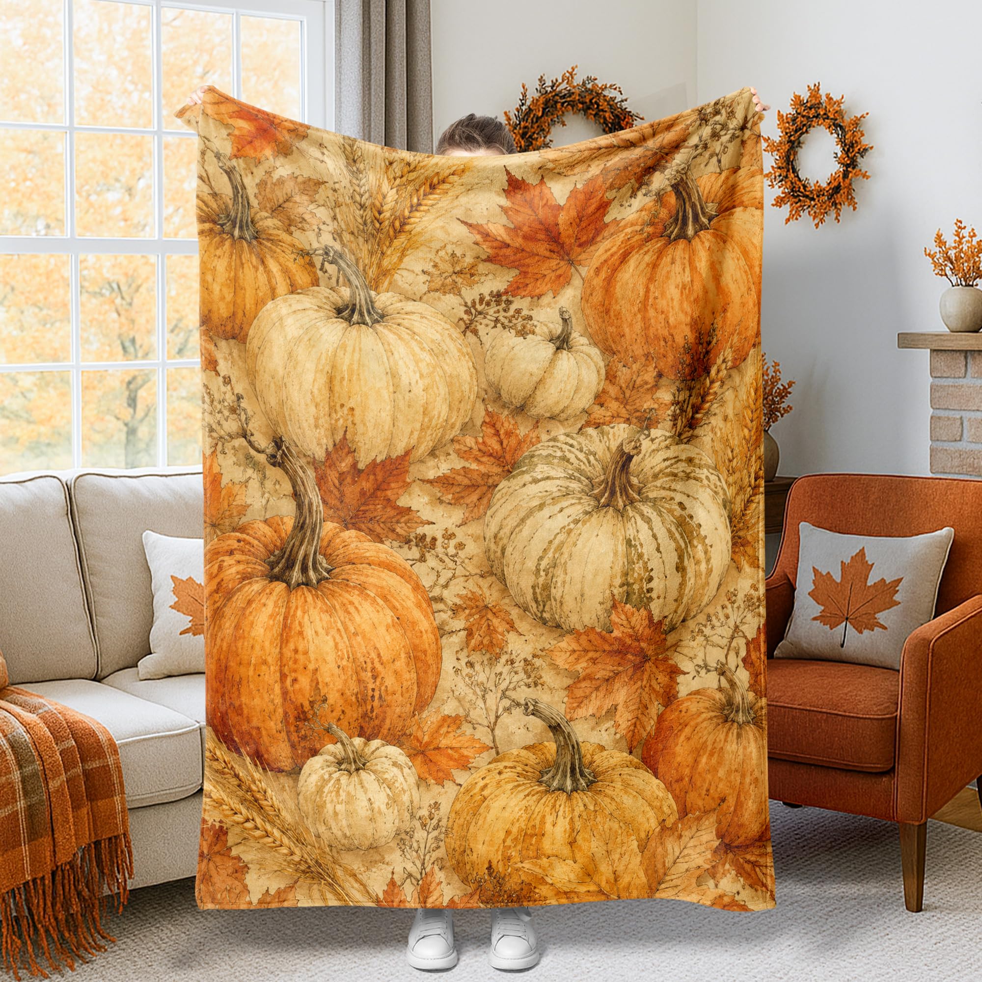 Jeté de lit en polaire microflanelle motif feuilles d'érable
