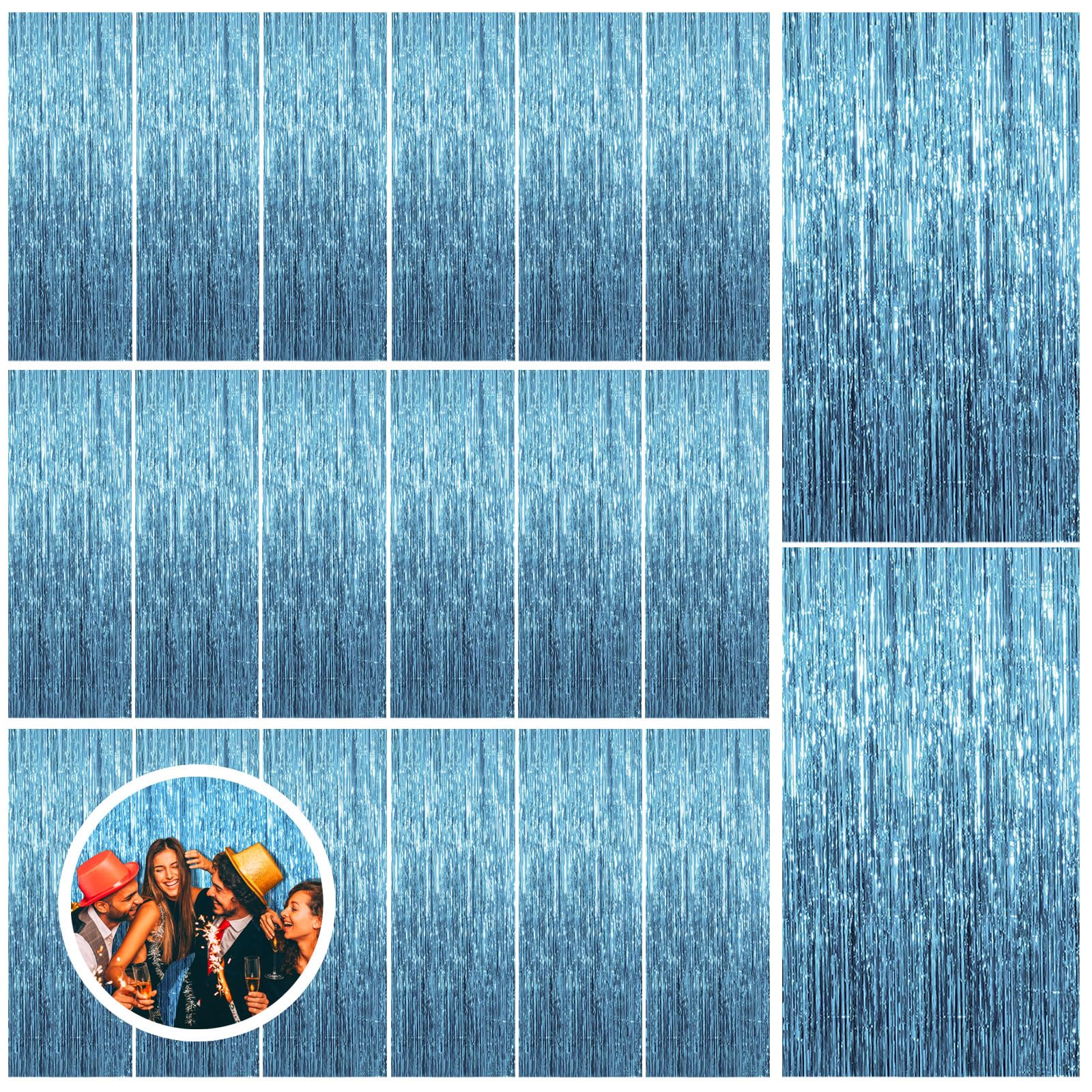 20 Pack Blue Backdrop Curtain Tinsel Streamers Ocean Themed Decor Birthday Party Decorations Foil Fringe Backdrop Graduation Baby Shower Bachelorette
