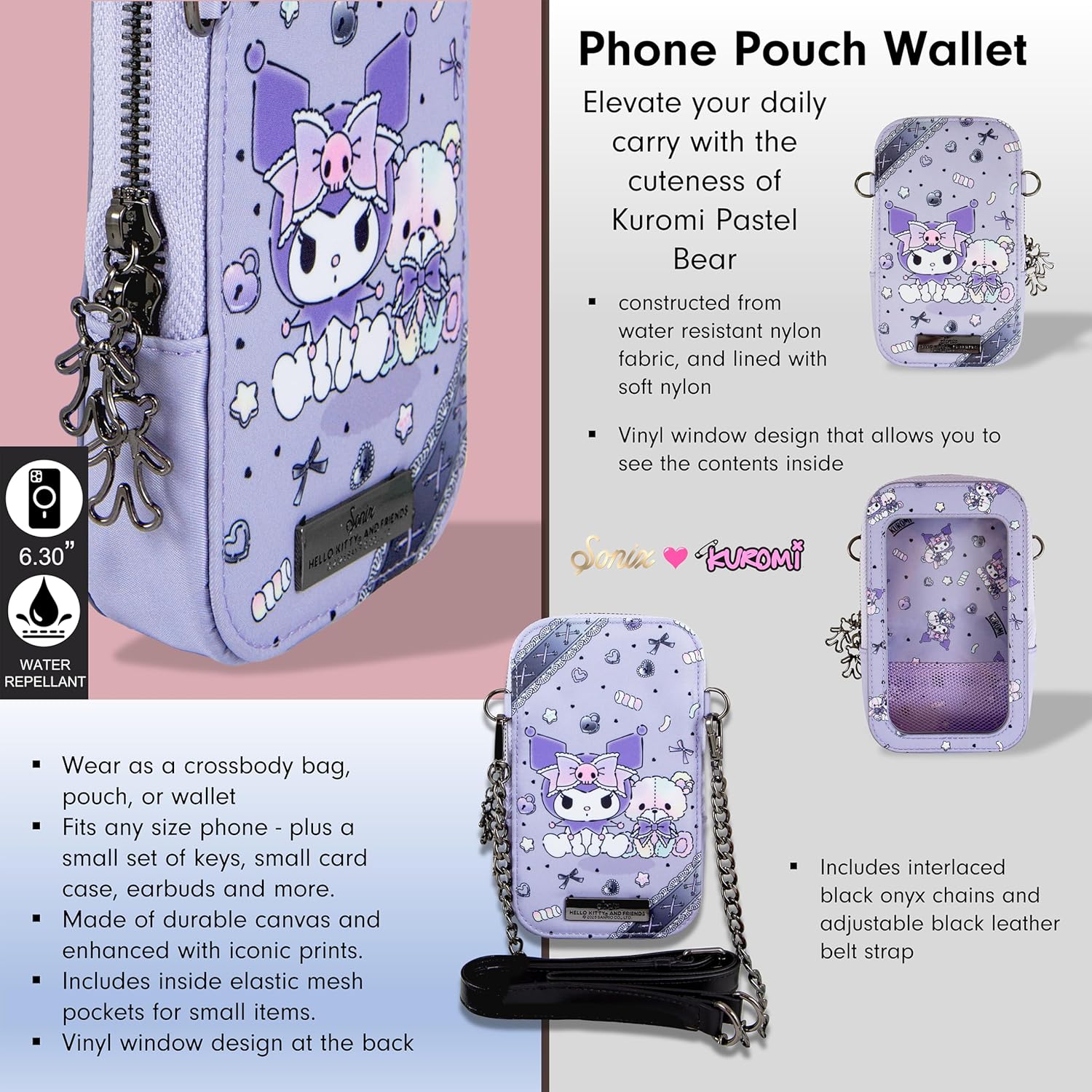 Sonix x Sanrio Phone Pouch - Universal Smartphone Purse and Wallet, Crossbody and Shoulder Bag | Kuromi Pastel Bear
