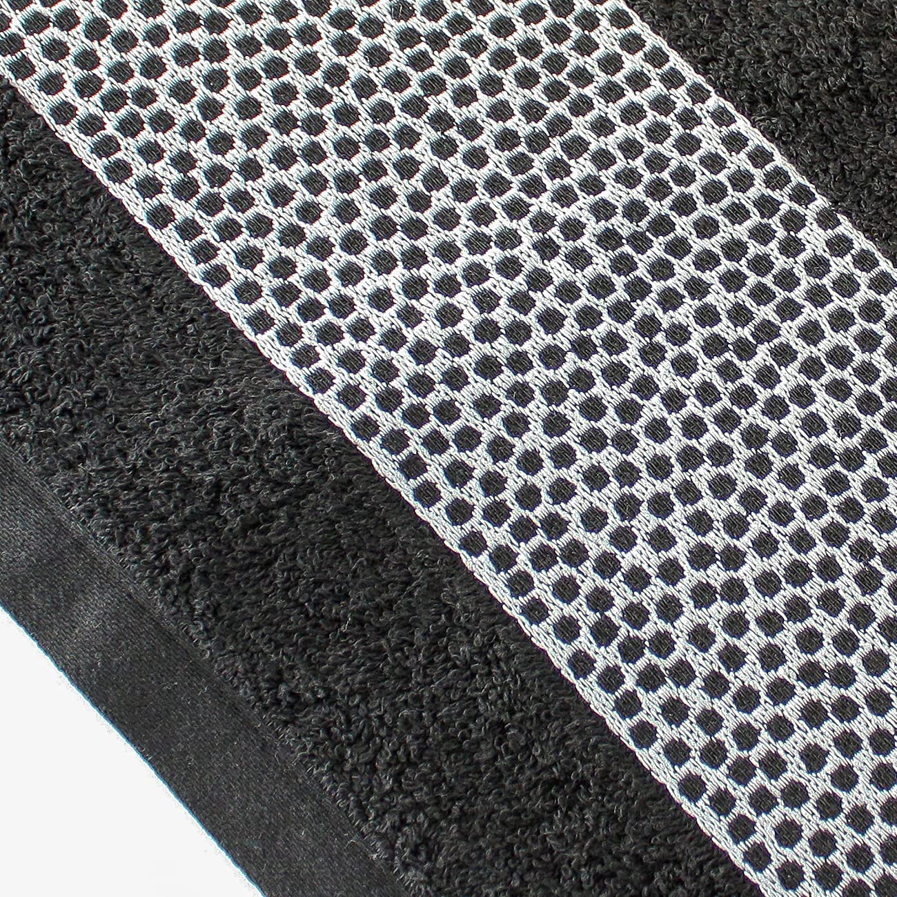 Jenny Sesal Set 1+1 Asciugamani Miriam con Balza in Jacquard, Set di due asciugamani da bagno Viso e Ospite misure: Viso: 50x100 cm. Ospite 38x58 cm. Morbidi al tatto (Nero)