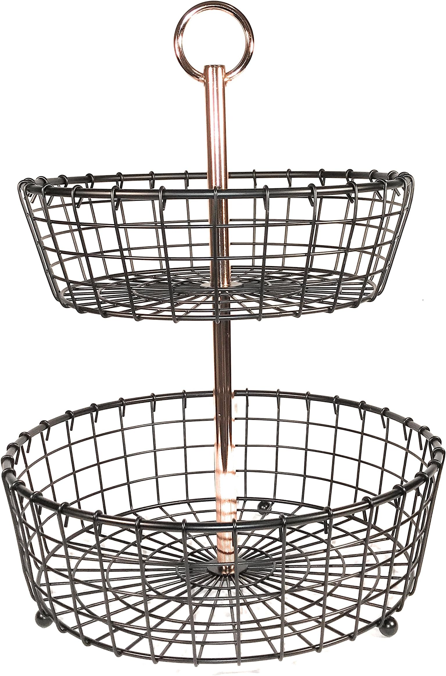 2 Tier Tabletop Basket with Copper plated handle for fruit, vegetables or toiletries
