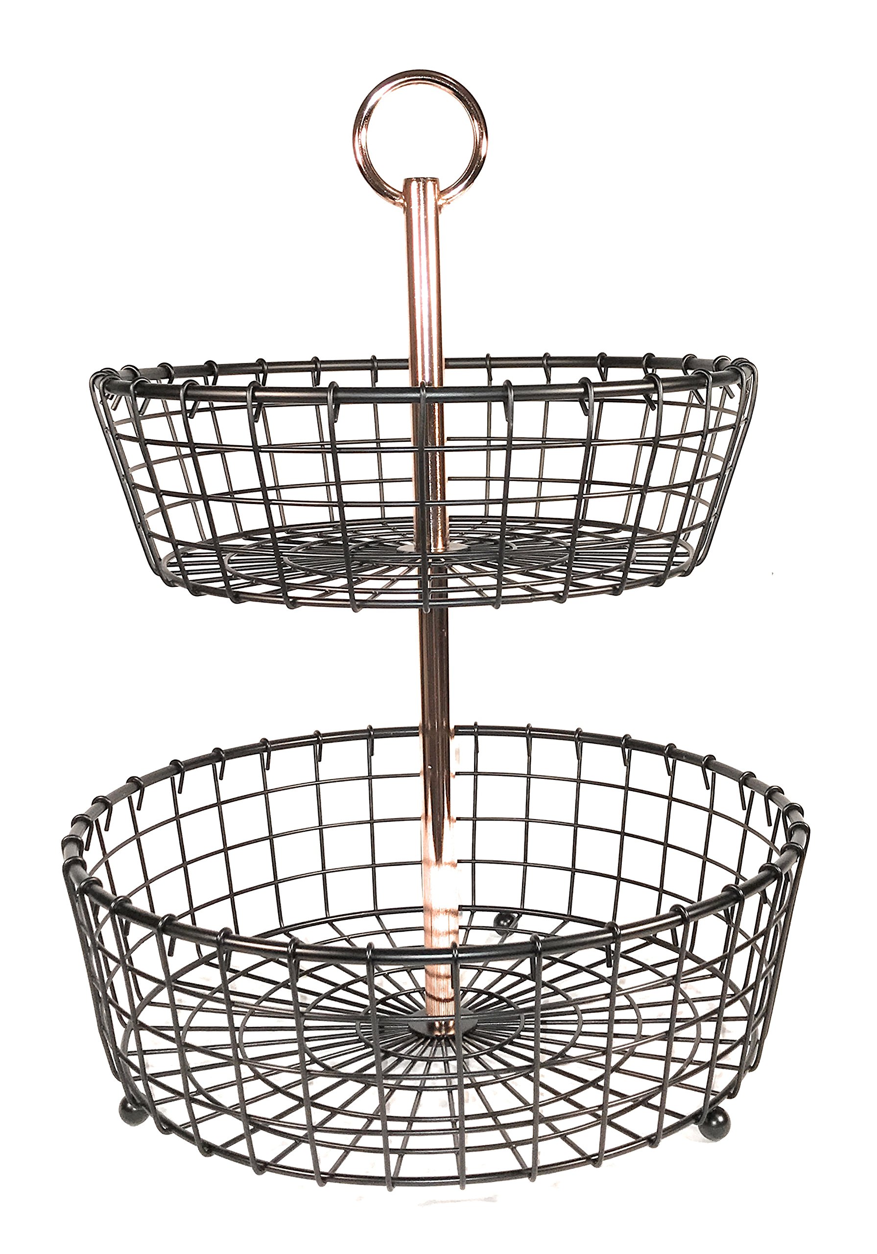 2 Tier Tabletop Basket with Copper plated handle for fruit, vegetables or toiletries