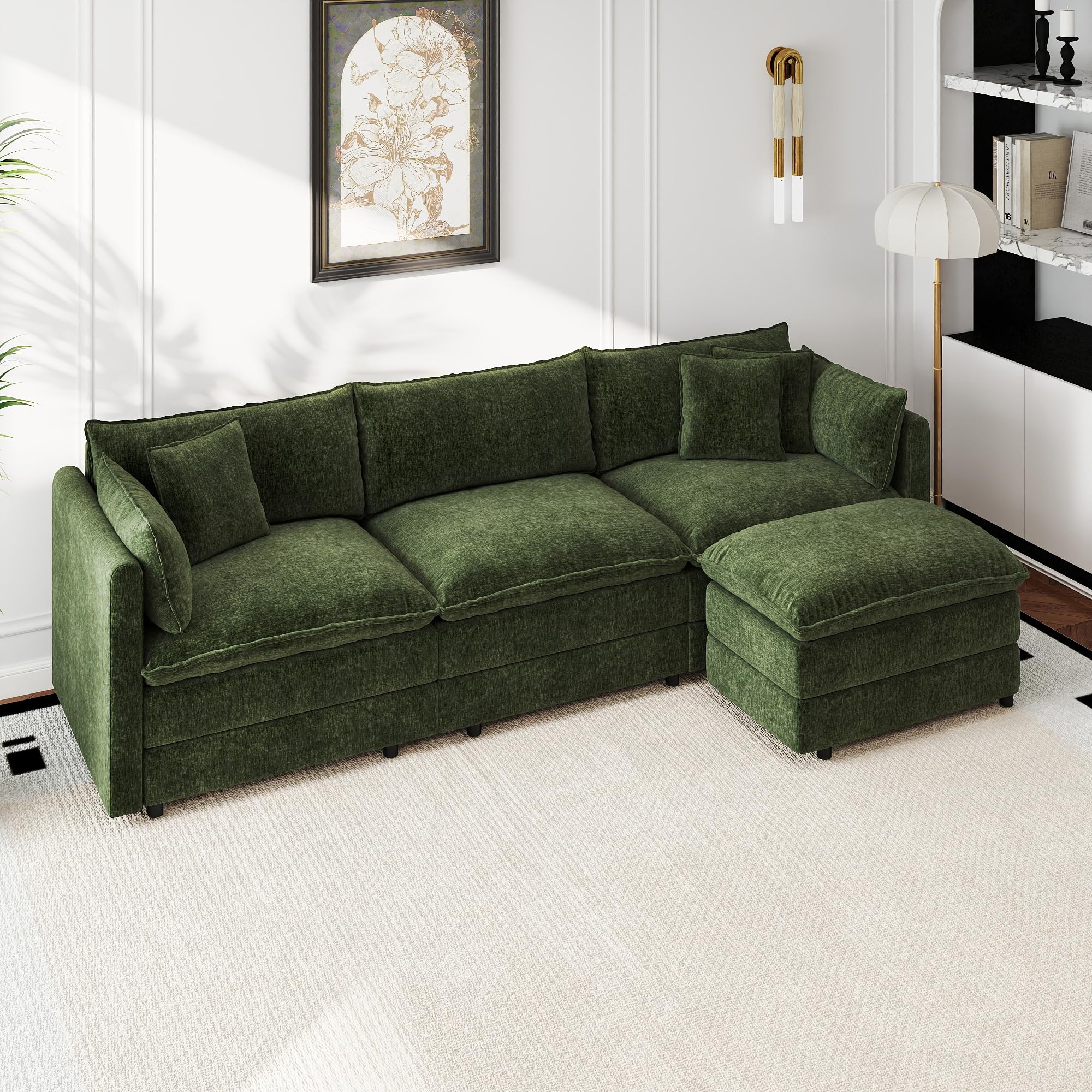 Aoowow Modular Sectional Sofa Modern Convertible L Shaped Couch,112.2 Inch Deep 3-Seater Sofas Set Comfy Chenille Cloud Sofas and Couches with Movable
