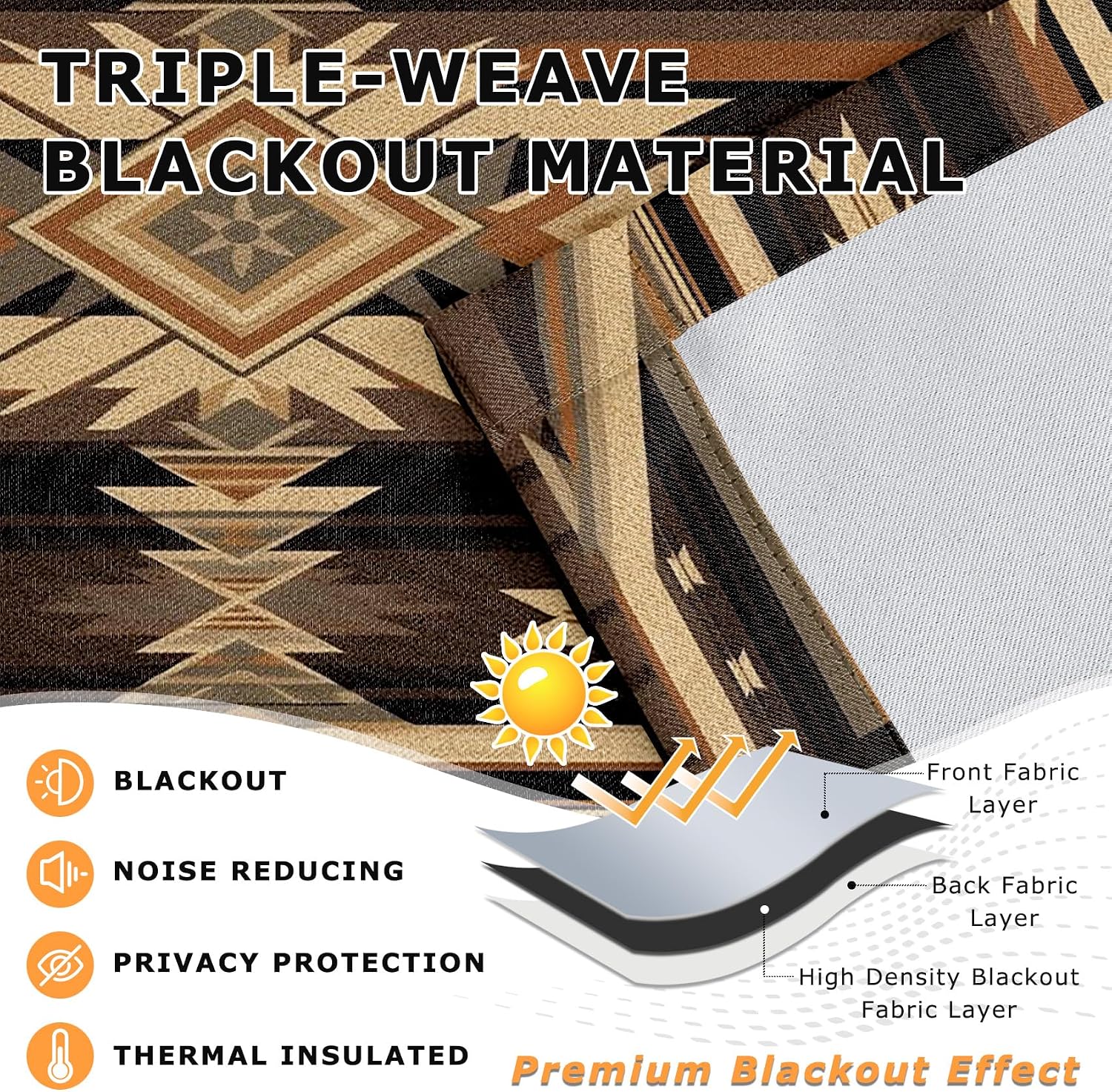 Native American Curtains 63 Inch Length - Southwest Aztec Tribal Brown Patterned Blackout Curtains for Living Room Bedroom, Room Darkening Grommet Drapes Window Treatments, 2 Panel Set