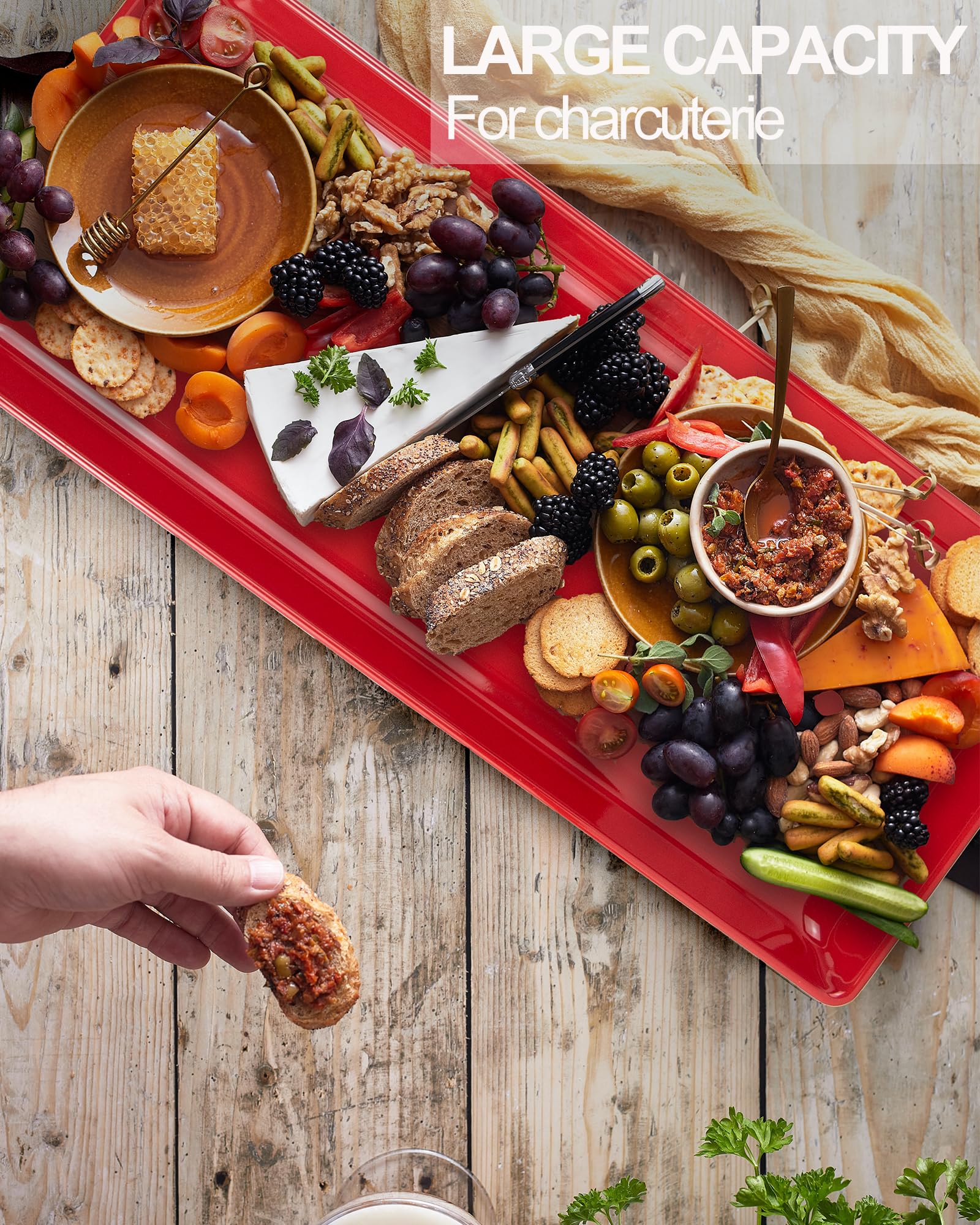 Czlizdyt Long Melamine Serving Platter Set Of 2 - 17.3x8 Inch Rectangle Trays For Charcuterie, Fruit & Appetizers