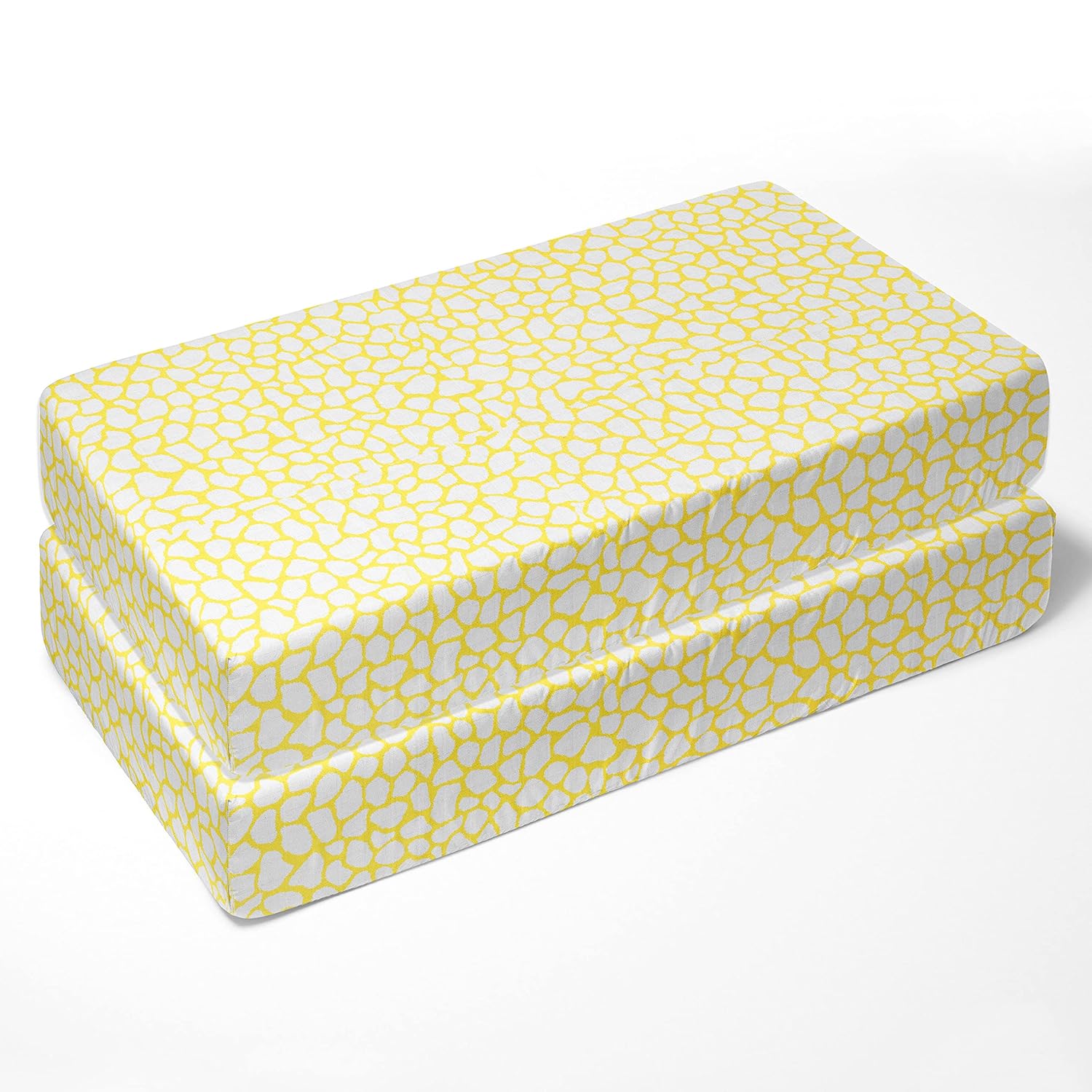 Bacati - 2 Pack Essentials Classic Super Soft Breathable 100% Cotton Muslin Baby Crib Fitted Sheets - Fits Standard 28 x 52 x 5 Crib & Toddler Mattresses (Ikat Giraffe Yellow)