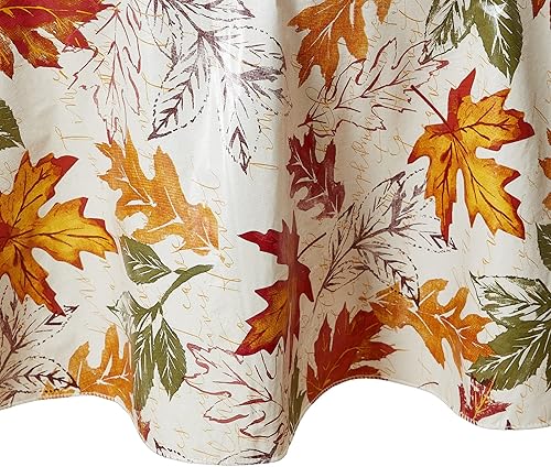 Elrene Home Fashions Harvest - Mantel de vinilo resistente al agua y a las manchas con reverso de franela, 60 x 84 pulgadas, ovalado