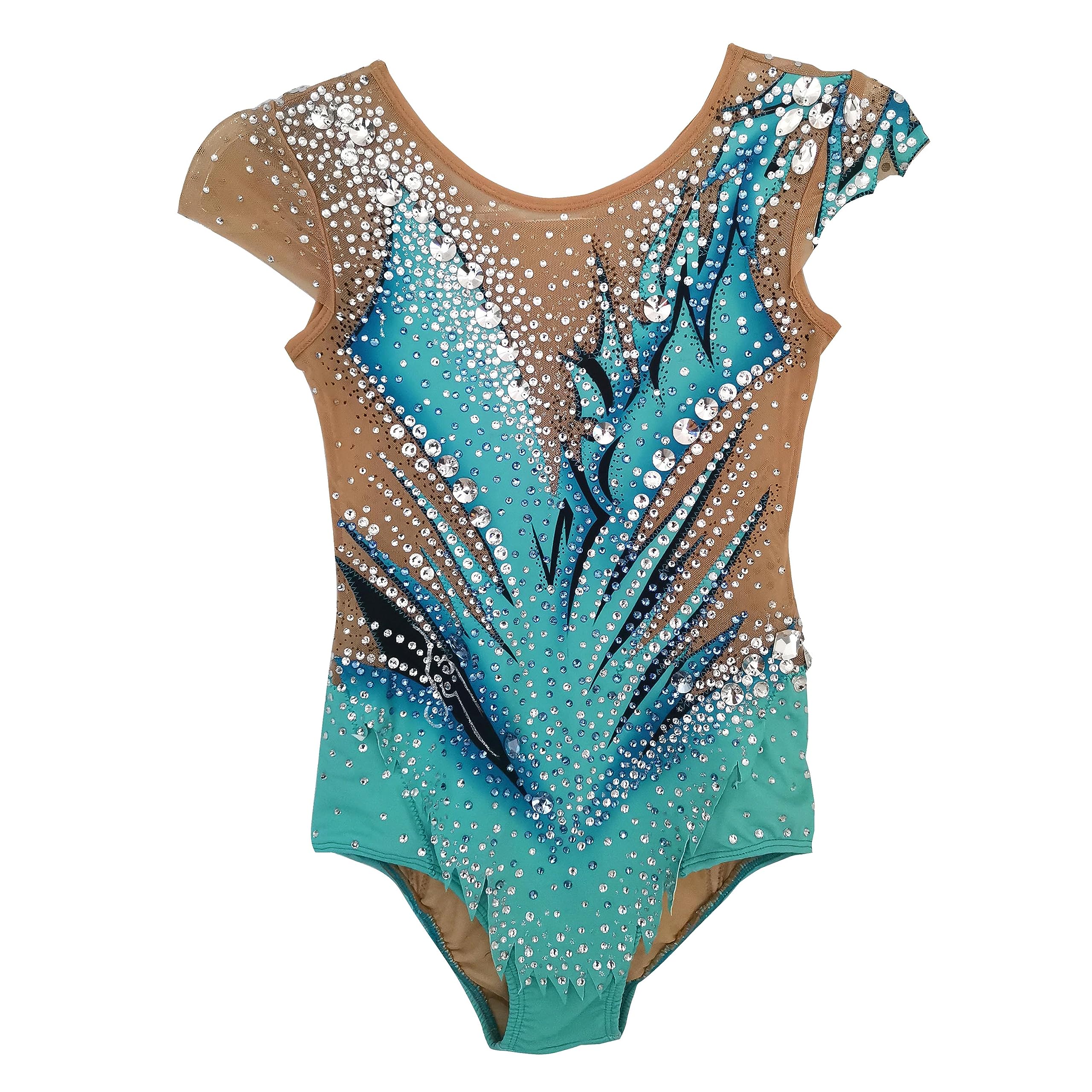 LIUHUO Justaucorps de gymnastique rythmique dégradé bleu-vert de luxe Flash Diamond Girl Compétition Performance