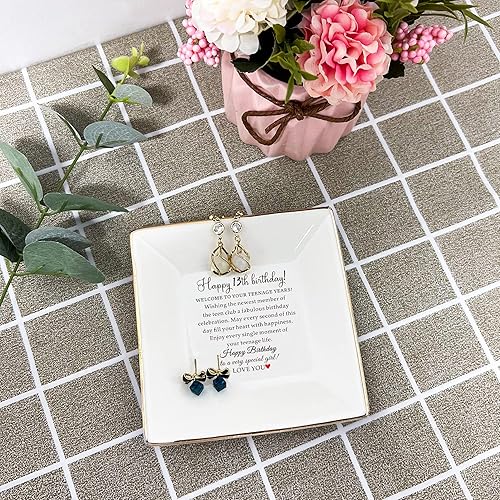 Miniatura 3 de XJF Plato de Joyería de Cerámica para Cumpleaños 13, Regalos para Niñas de Mamá, Decoraciones Feliz 13, Regalos de 13 Años para Niños