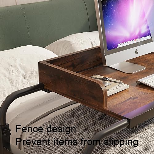 Miniatura 5 de TigerDad Mesa de cama con ruedas, estilo moderno, marrón, 55.1-82.7x25.6x18.1 pulgadas, capacidad de peso de 350 libras