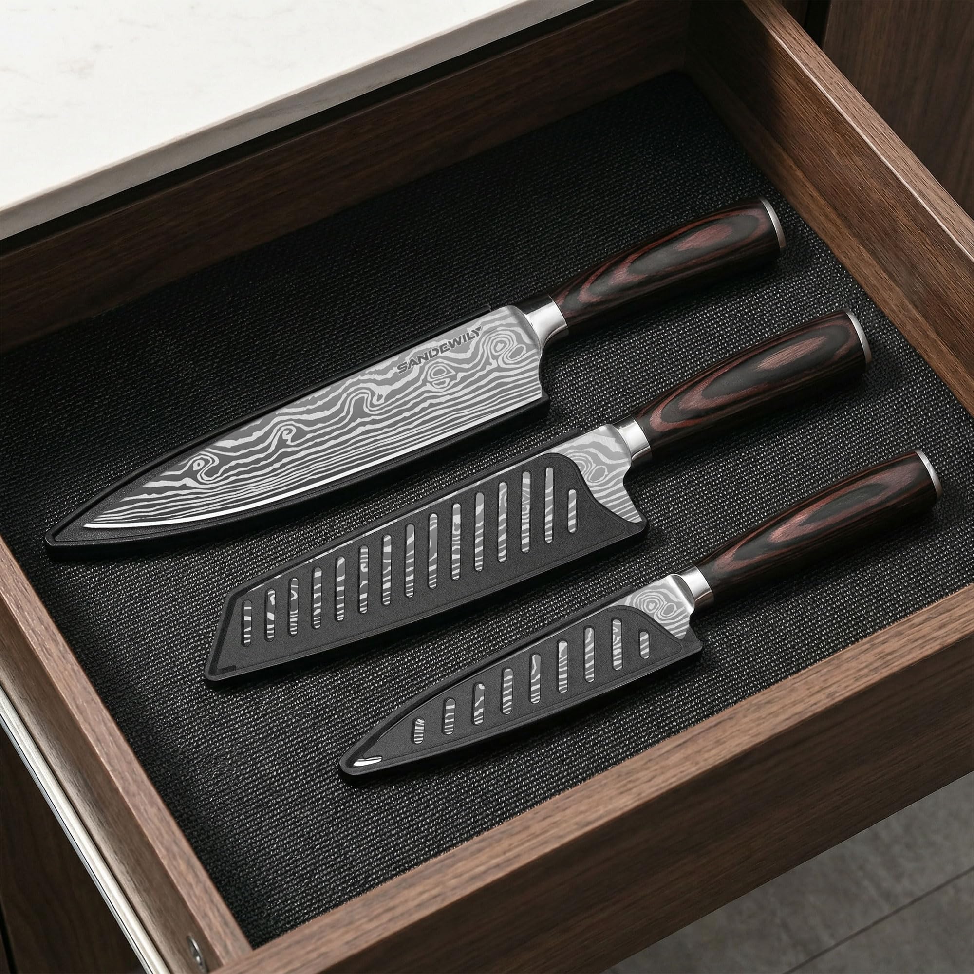 Japanese Knife Set, 3 Piece Kitchen Knives with Sheaths — Amazon image 7