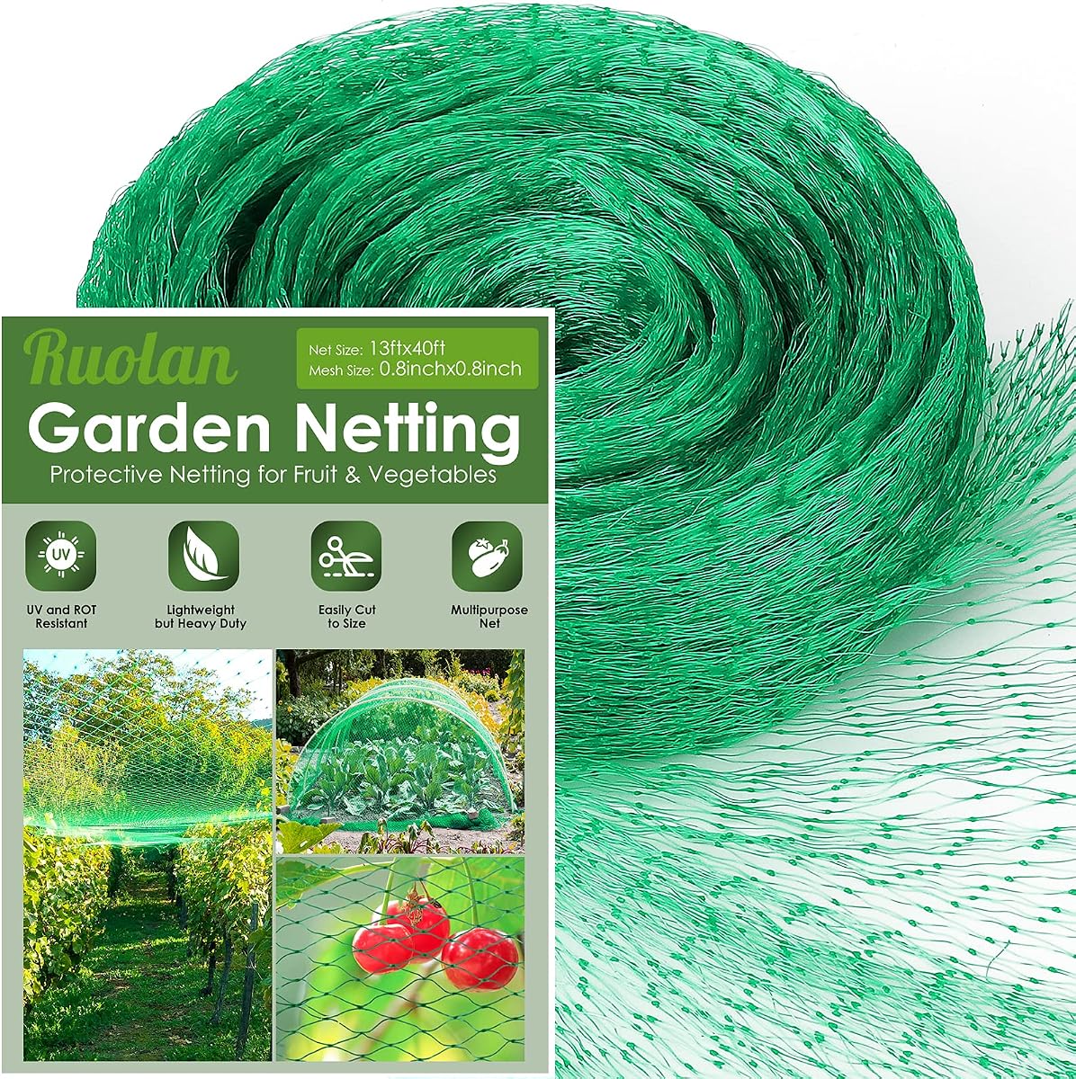 13X40Ft Bird Netting for Garden Protect Vegetable Plants and Fruit Trees,Plastic Trellis Netting for Birds, Deer,Squirrels and Other Animals