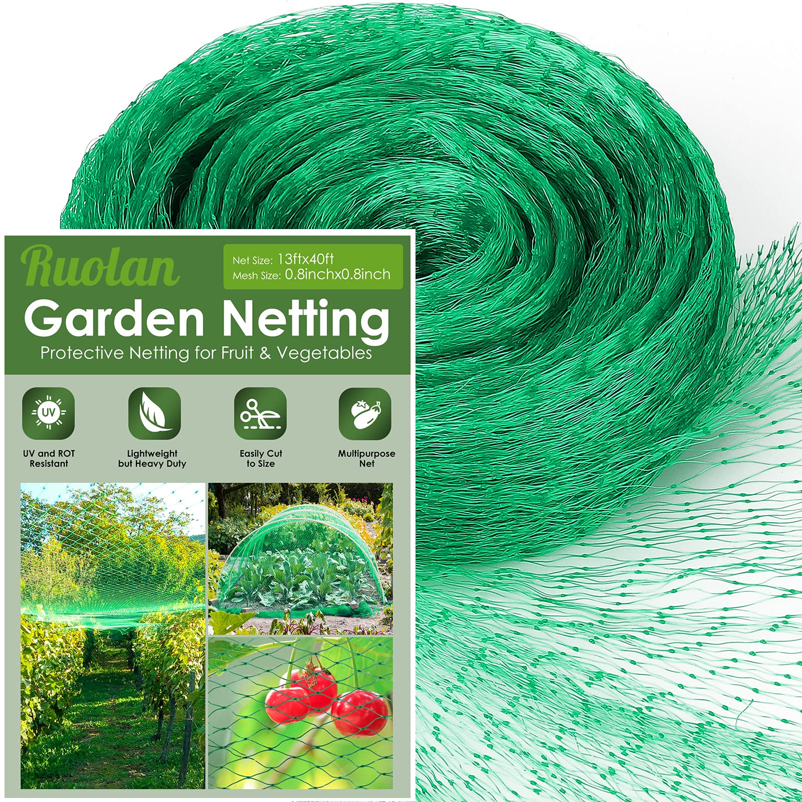 Photo 1 of 13X40Ft Bird Netting for Garden Protect Vegetable Plants and Fruit Trees,Plastic Trellis Netting for Birds, Deer,Squirrels and Other Animals