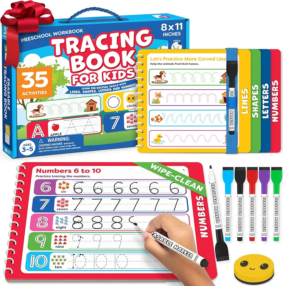 Preschool Learning Activities - Tracing Books for Kids Ages 3-5 - Toddler Handwriting Practice - Letter Tracing for Kids Preschool Kindergarten 3-4, 4-5 - 3 year old boy gift - Gifts for Grandkids