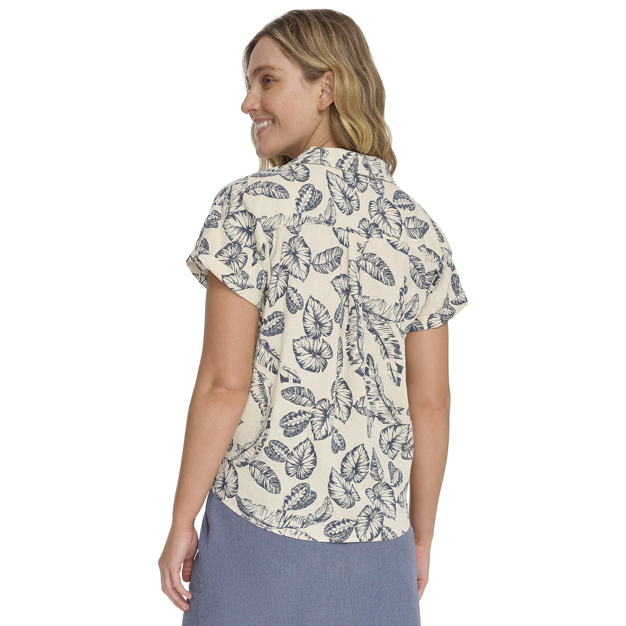 Margaritaville Damen Palm Print Tie Party Shirt - Soft, Relaxed-Feel Linen Bluse