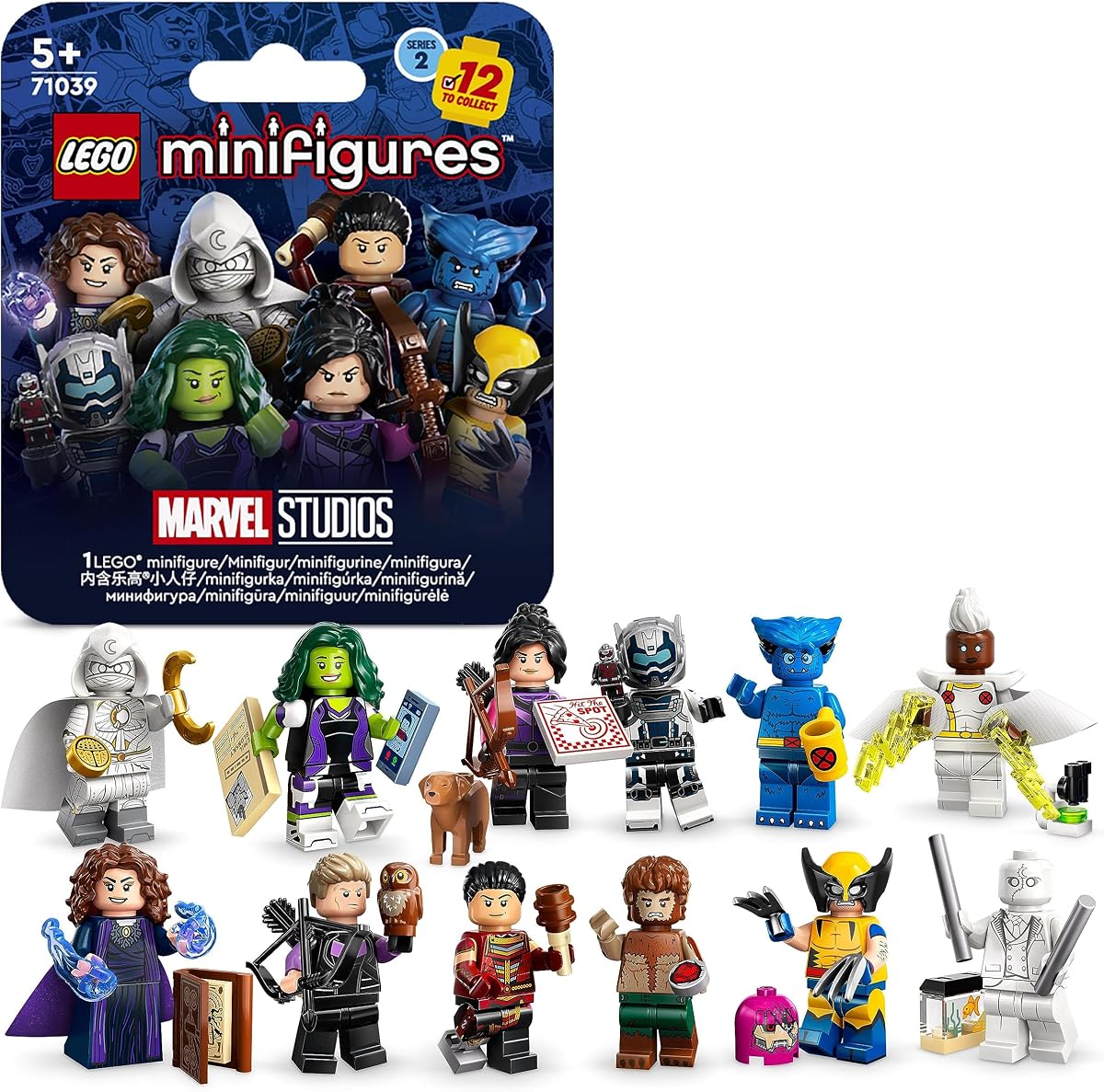 71039 Marvel Series 2 Mini Figures, 1 of 12 Iconic Disney+ Characters to Collect in Each Bag, Includes Wolverine, Hawkeye, She-Hulk, Echo and More (1 Piece, Style Sent Randomly)
