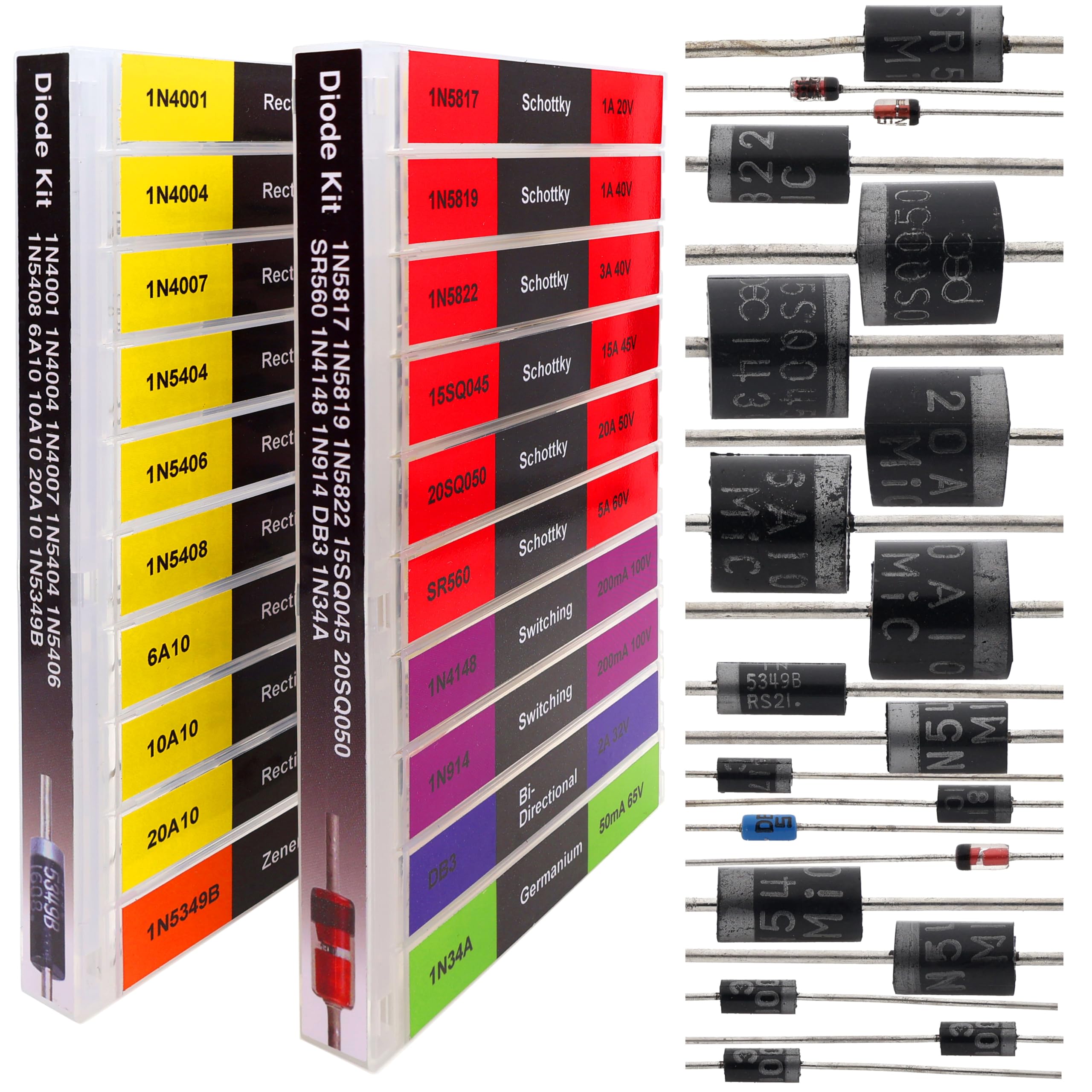 EEEEE 20 tipi 200 diodi assortiti kit 6A10 10A10 20A10 15SQ045 20SQ050 1N34A 1N914 SR560 DB3 1N5349B 1N4001 1N4004 1N44 7N4 7N4 7N4 4 5 4 04 litri. 1N5406 1N5408 1N4148 1N5817 1N5819 1N5822 Zener