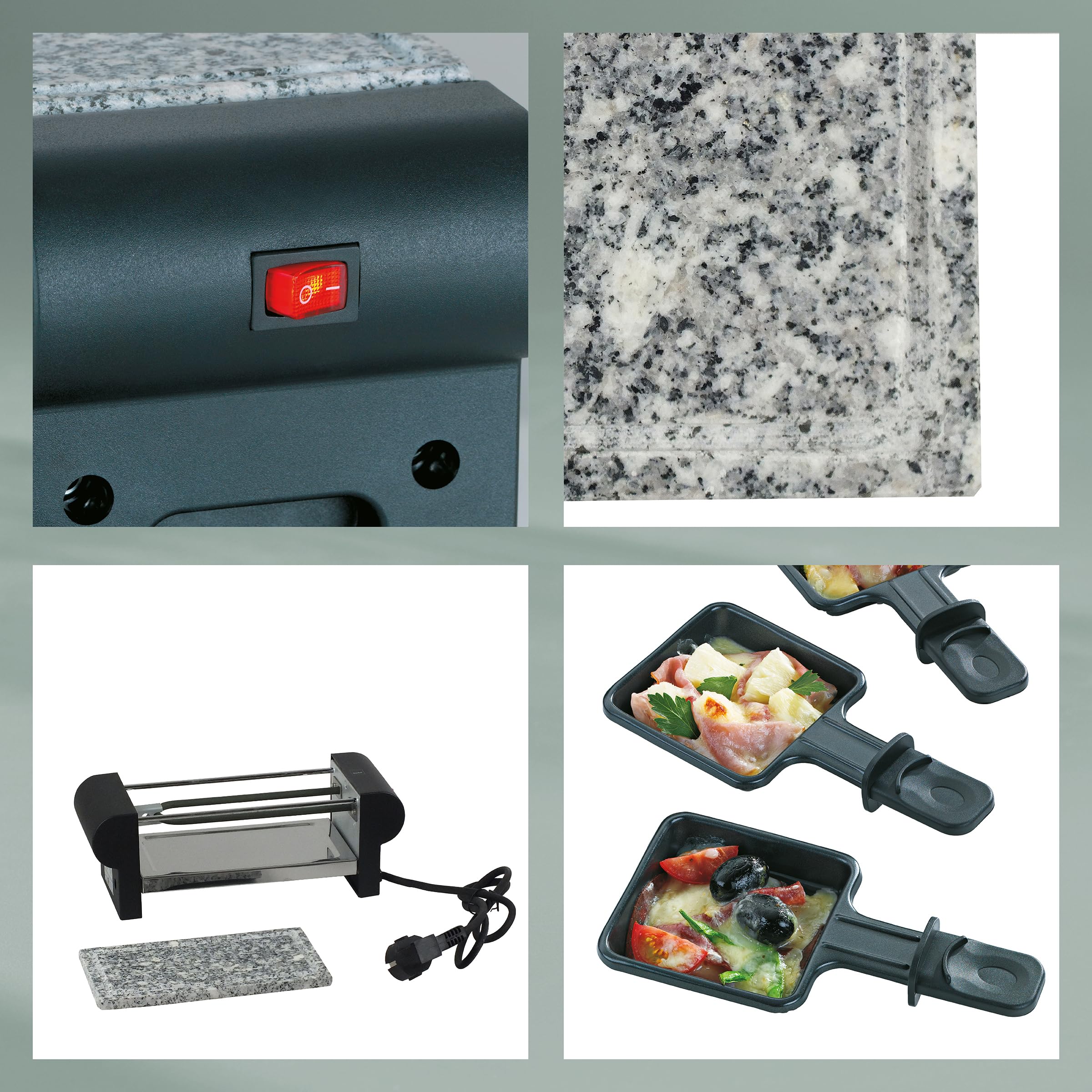 kela 66493 raclette z granitową płytką, dla 2 osób, 350 W, 230 V, splügen, czarny, 1 szt. w opakowaniu