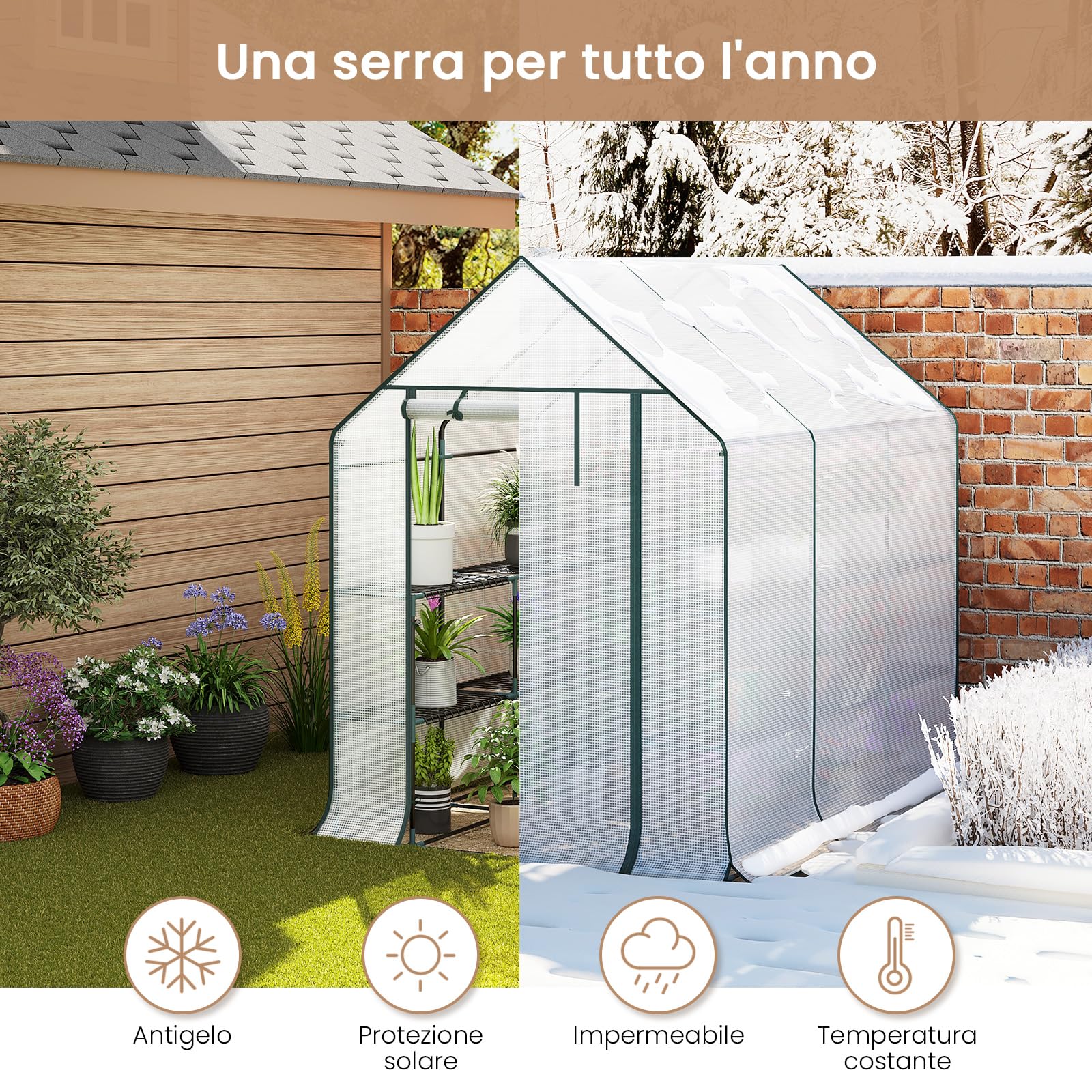 WOLTU Serra da Giardino con Telo in PE Vivaio per Piante Fiori da Balcone e Terrazzo Bianco