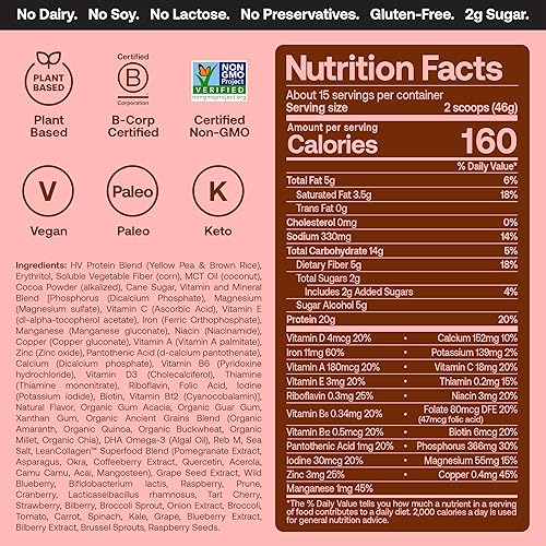 Miniatura 42 de Happy Viking Proteína de fresa + superalimentos en polvo, creado por Venus Williams, 0.71 oz de proteína, bajo en carbohidratos, ceto, vegano, sin