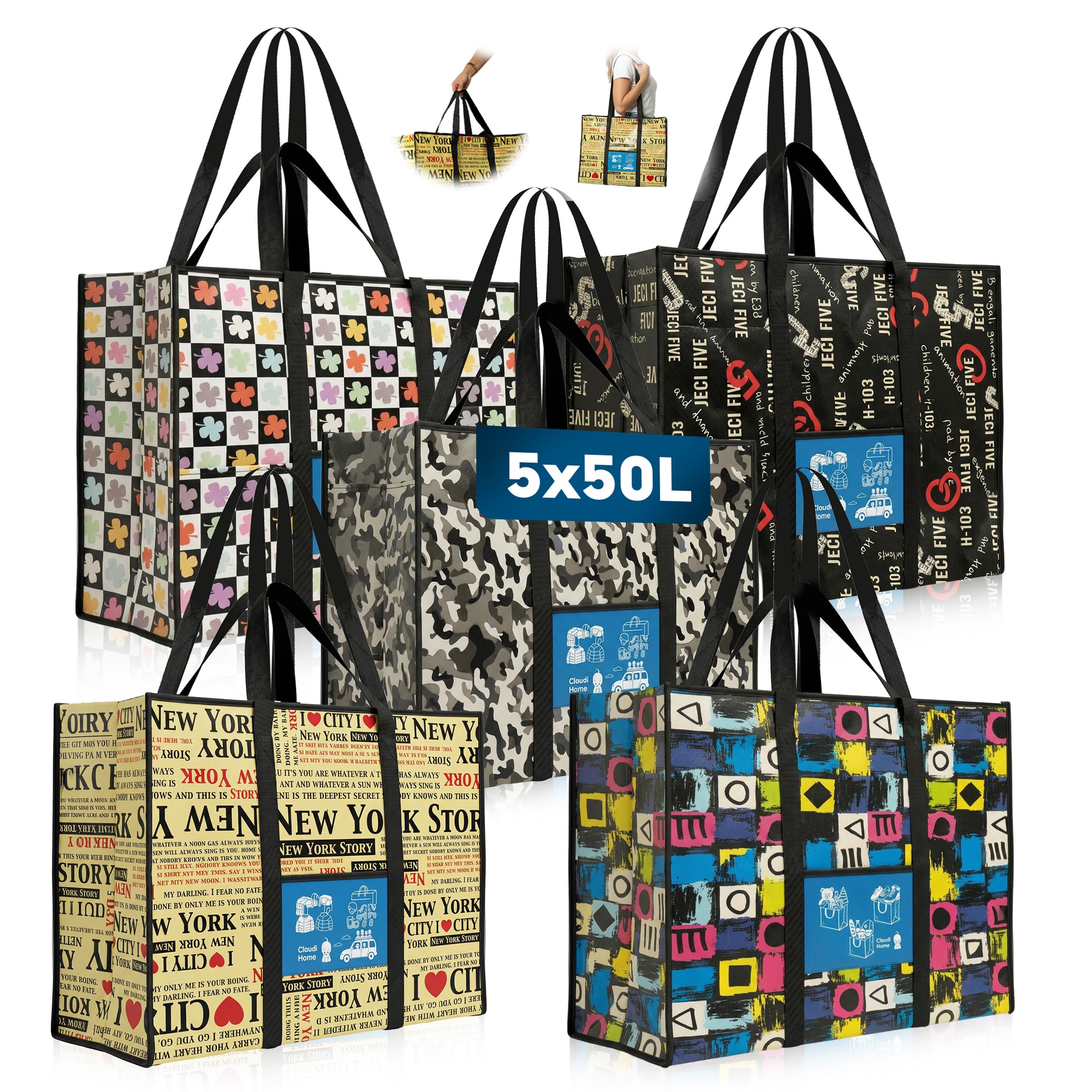 Sacs de rangement vêtements anti déchirure lot de 5 grands sacs de stockage 50L