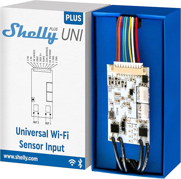 Shelly Plus Uni | Akıllı Wi-Fi ve Bluetooth kontrollü modül, potansiyelsiz kontaklar, ev otomasyonu, hub gerekmez, hassas voltaj ölçer, darbe sayımı