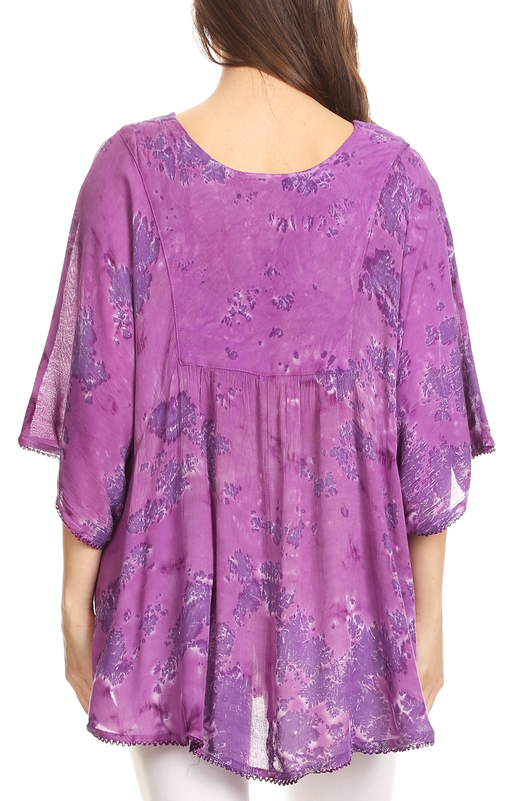 Sakkas Cleeo Long Large Tie Dye Dentelle brodée Sequin Poncho Blouse Top Cover Up