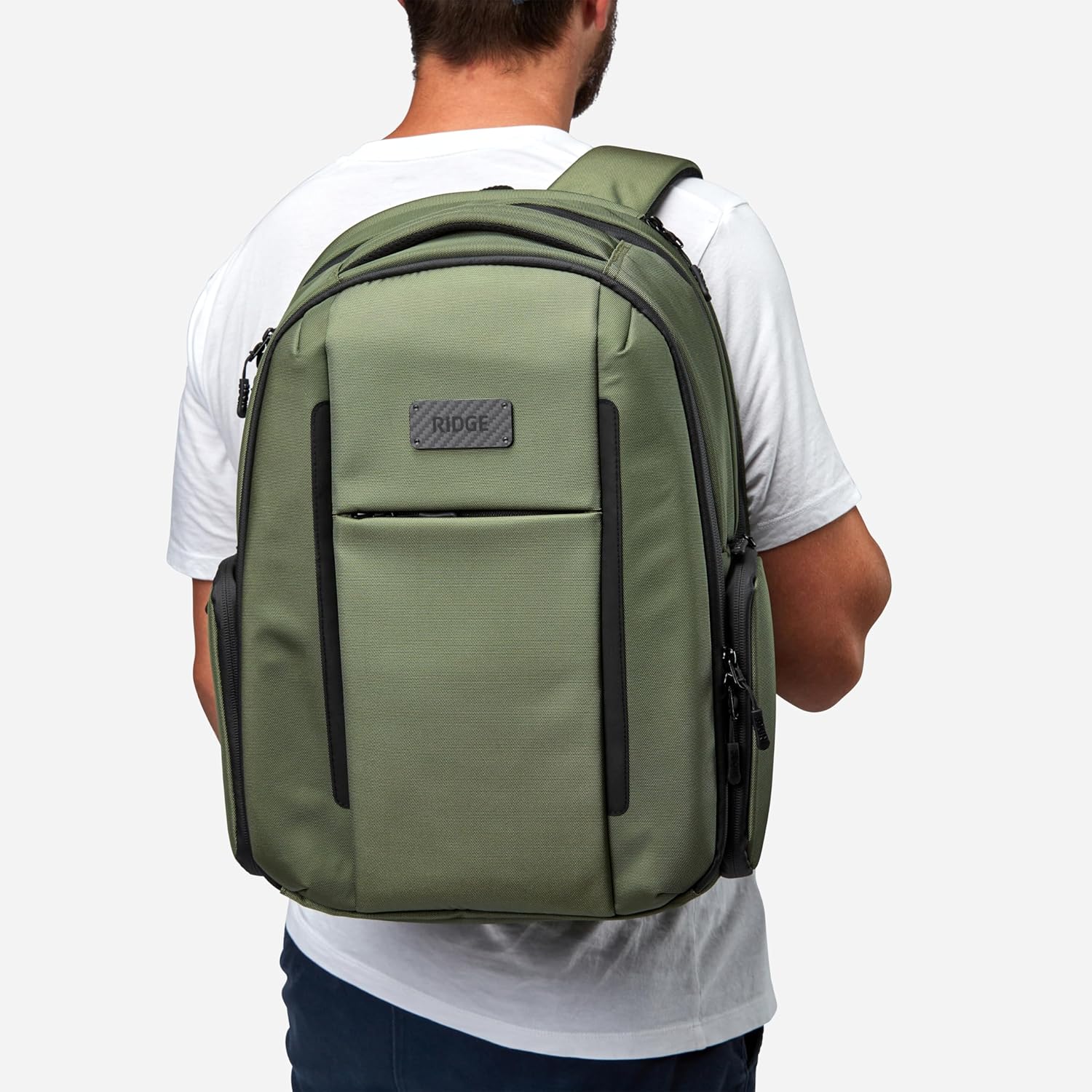 The Ridge Commuter Backpack | Travel Backpack with Laptop Holder | RFID Blocking Nylon Backpack - Matte Olive - Image 5