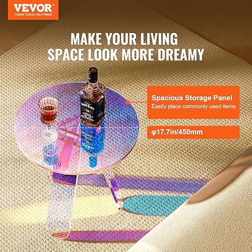 Miniatura 5 de VEVOR Mesa auxiliar redonda iridiscente, mesa auxiliar acrílica, mesa auxiliar de acrílico arcoíris transparente para bebidas, alimentos, aperitivos