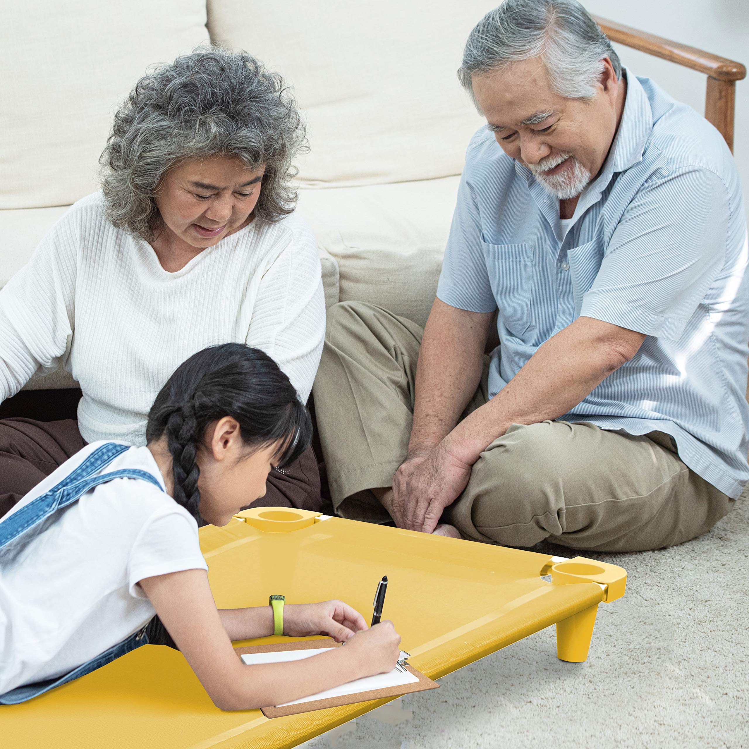 Acrimet Cuna para Niños, Cama Portátil para Niños Pequeños, Apilable, 52 Pulgadas de Largo (Tubos de Acero Inoxidable) (Tela de Malla Transpirable Amarillo - Patas Amarillo) (1 Paquete)