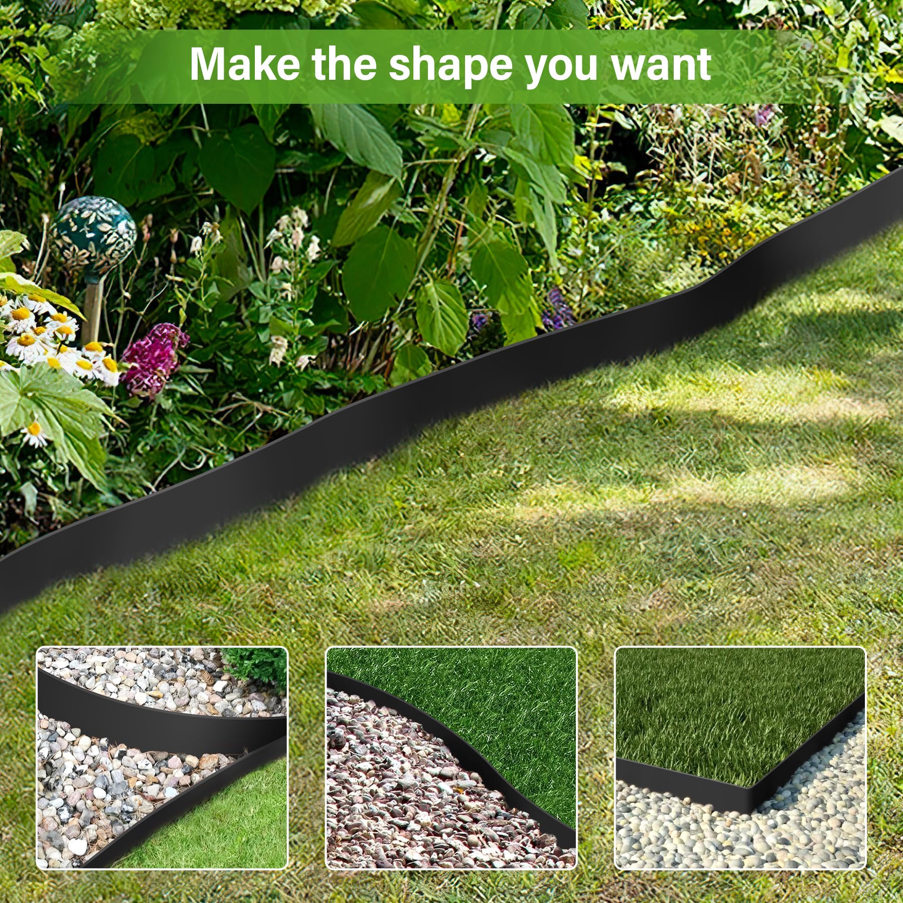 Forever Speed Bordure de Jardin en Plastique Flexible 20m x 5cm(LxH) [120 Ancrages au Sol + 2 Paire de Gants] Bordure de Gazon Bordure de Pelouse Clôtures de Jardin - Noir