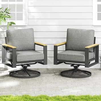Wisteria Lane Aluminum Outdoor Swivel Chair Set of 2, Patio Swivel Dining Chairs with 360-Degree Rotating, Metal Outdoor Chairs with Cushions, for Balcony, Garden, Backyard, Grey
