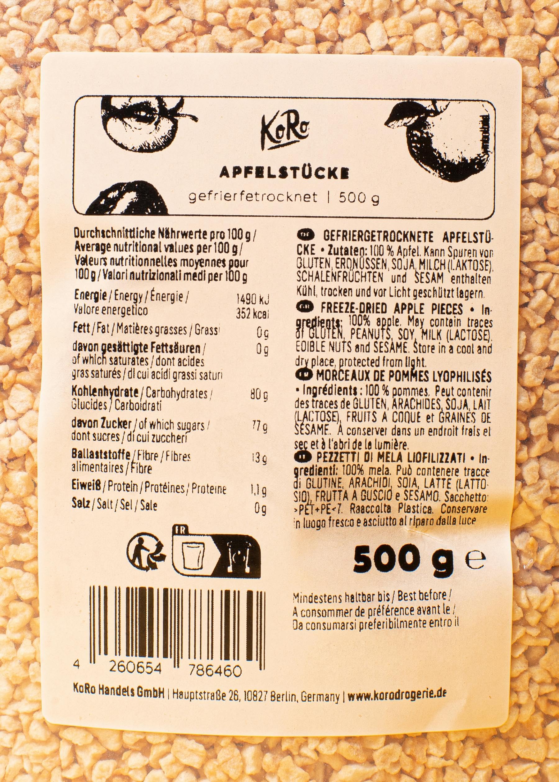 KoRo - Mela liofilizzata a pezzetti 500 g - 100% mela - snack naturale - croccante e dolce - nel porridge, sullo yogurt e in dolci