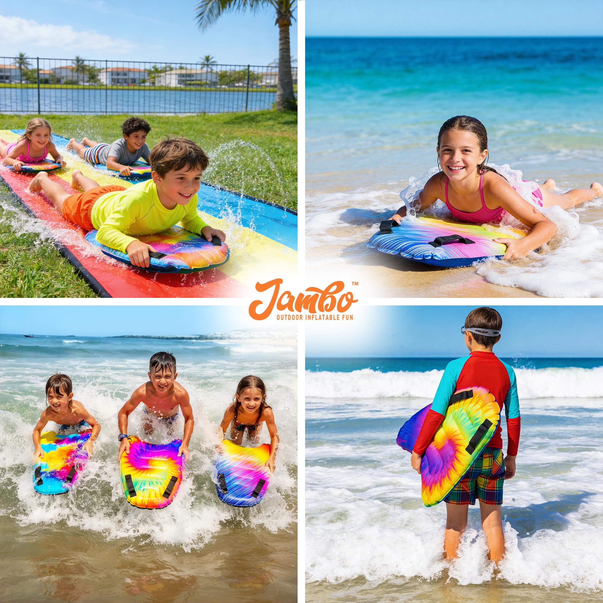 JAMBO Aufblasbares Surf-Bodyboard mit Griffen, Boogie Board für Strand, Surfen, Schwimmen, schwimmende Surfbretter, Pool-Schwimmer, Pool-Strandspielzeug für Kinder
