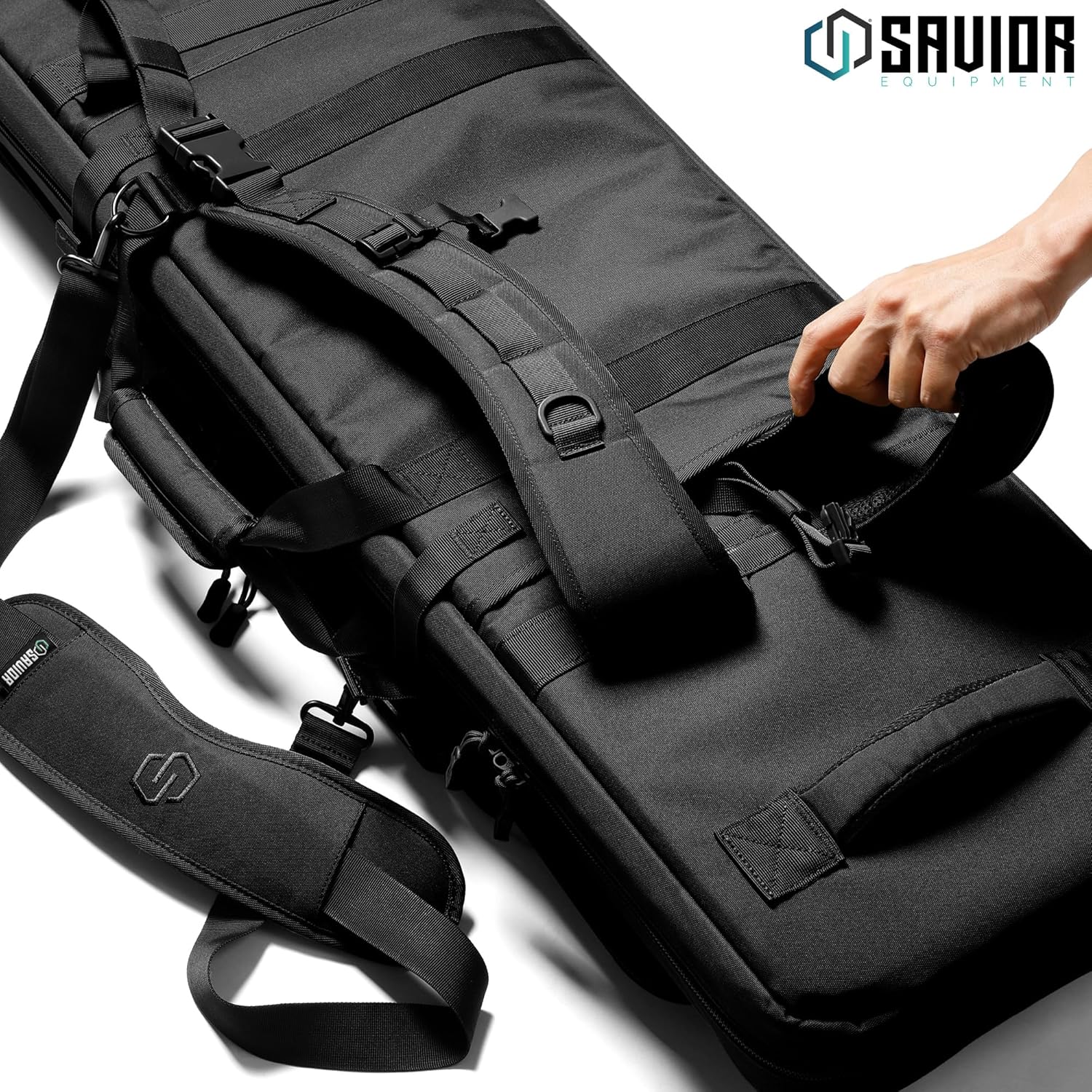 Savior Equipment Specialist Series Tactical Double Long Gun Bag Case Backpack 4 Pistol Handgun Storage, Lockable Zippers, Padded Drag Handles, w/Adjustable Shoulder Strap, 42 Inch Obsidian Black - Image 5