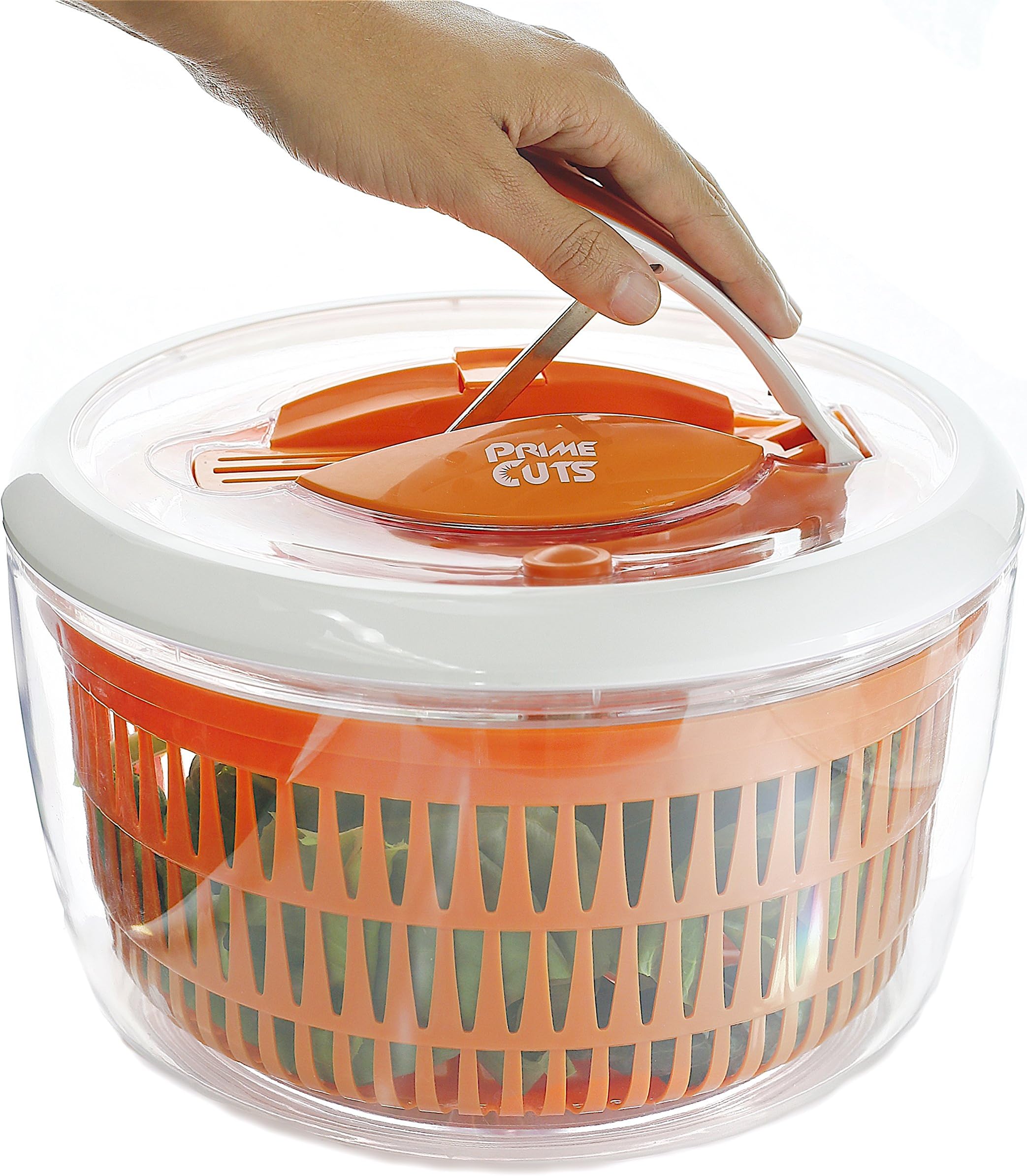 PrimeCuts Salad Spinner - Premium Quality Large 5.2 Quarts Salad Spinner - Easy Spin Paddle Mechanism for Dry and Drain Lettuce and Vegetable for Fresh Salads FREE Cut Resistant Glove FREE EBook