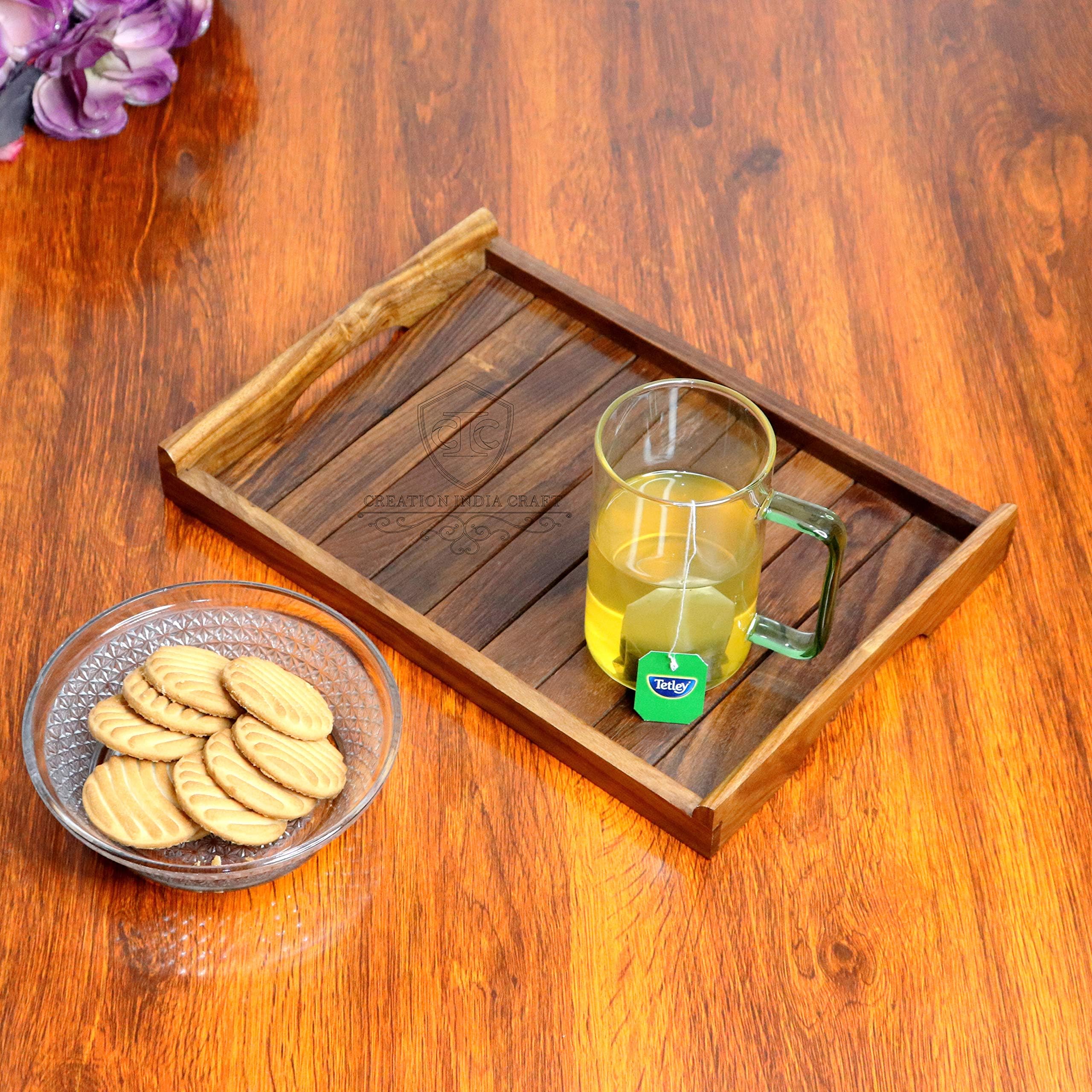Creation India Craft Wooden Serving Trays Premium Desighn for Home Kitchen Bar Restaurant and Office Decoration Usage, 12x8.5x1.5 Inch, Brown 64% off