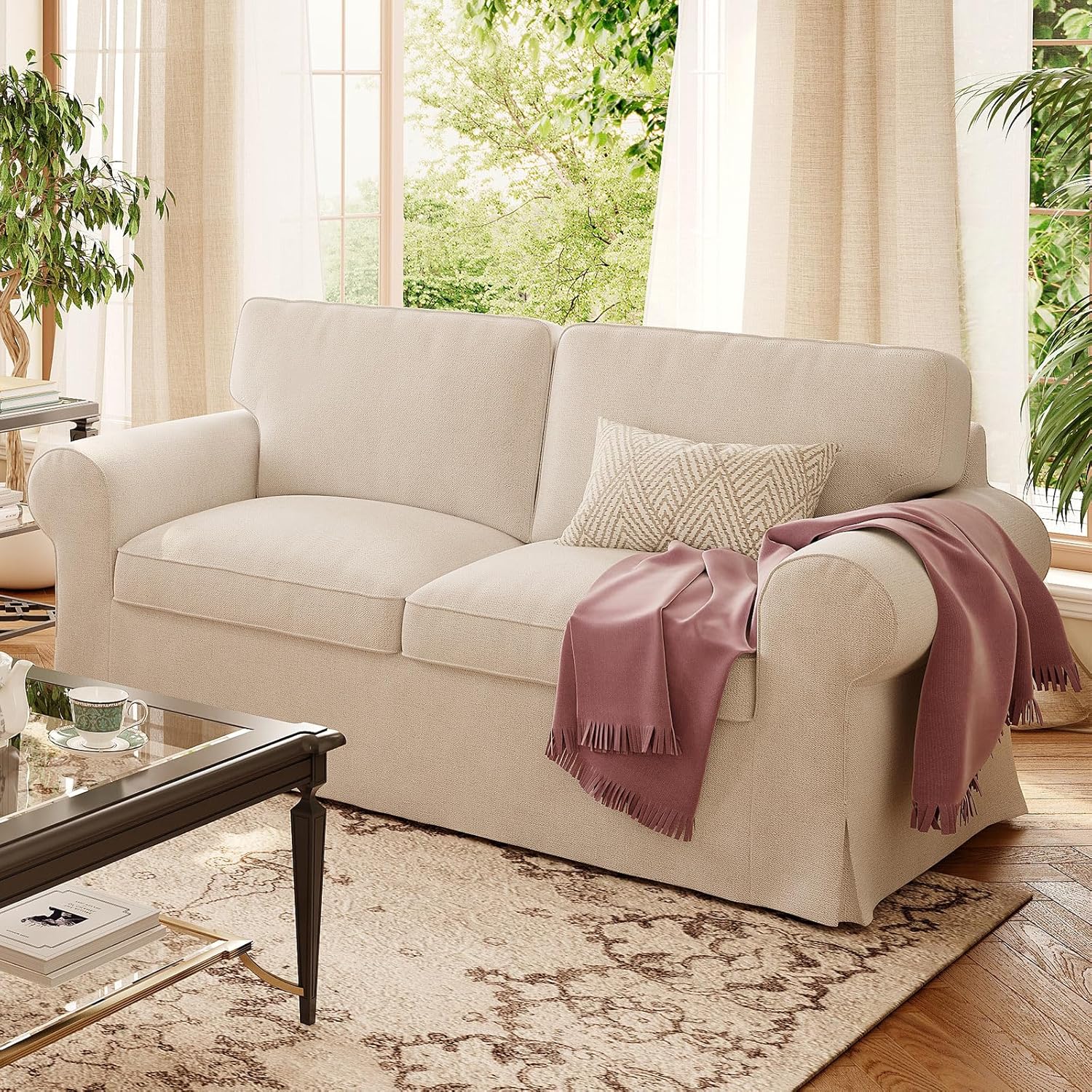 Ektorp Loveseat Sofa Cover Replacment Slipcover Designed for IKEA Ektorp Two Seater Sofa Slipcover,Couch Cover Not Include The Sofa Body, Cool White